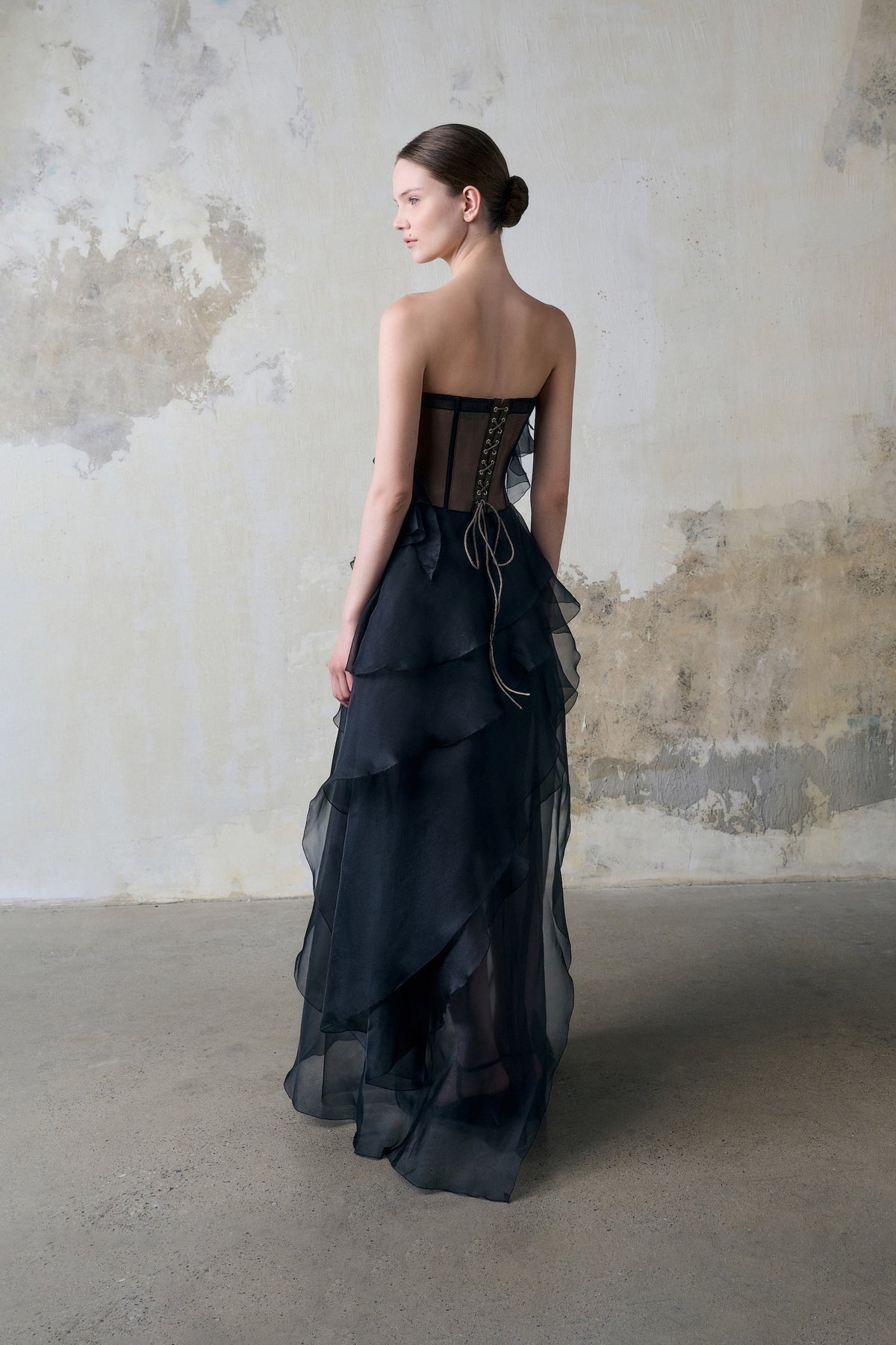 Black Tiered Strapless Dress by Montsand