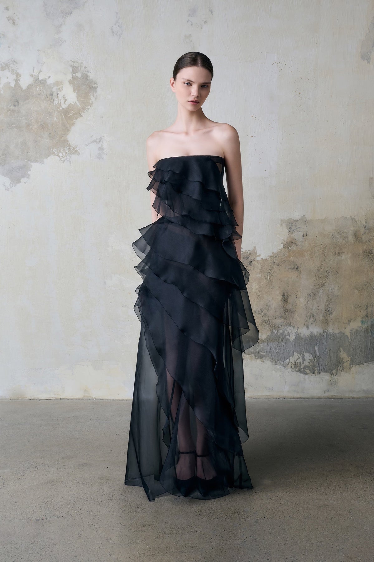 Black Tiered Strapless Dress by Montsand
