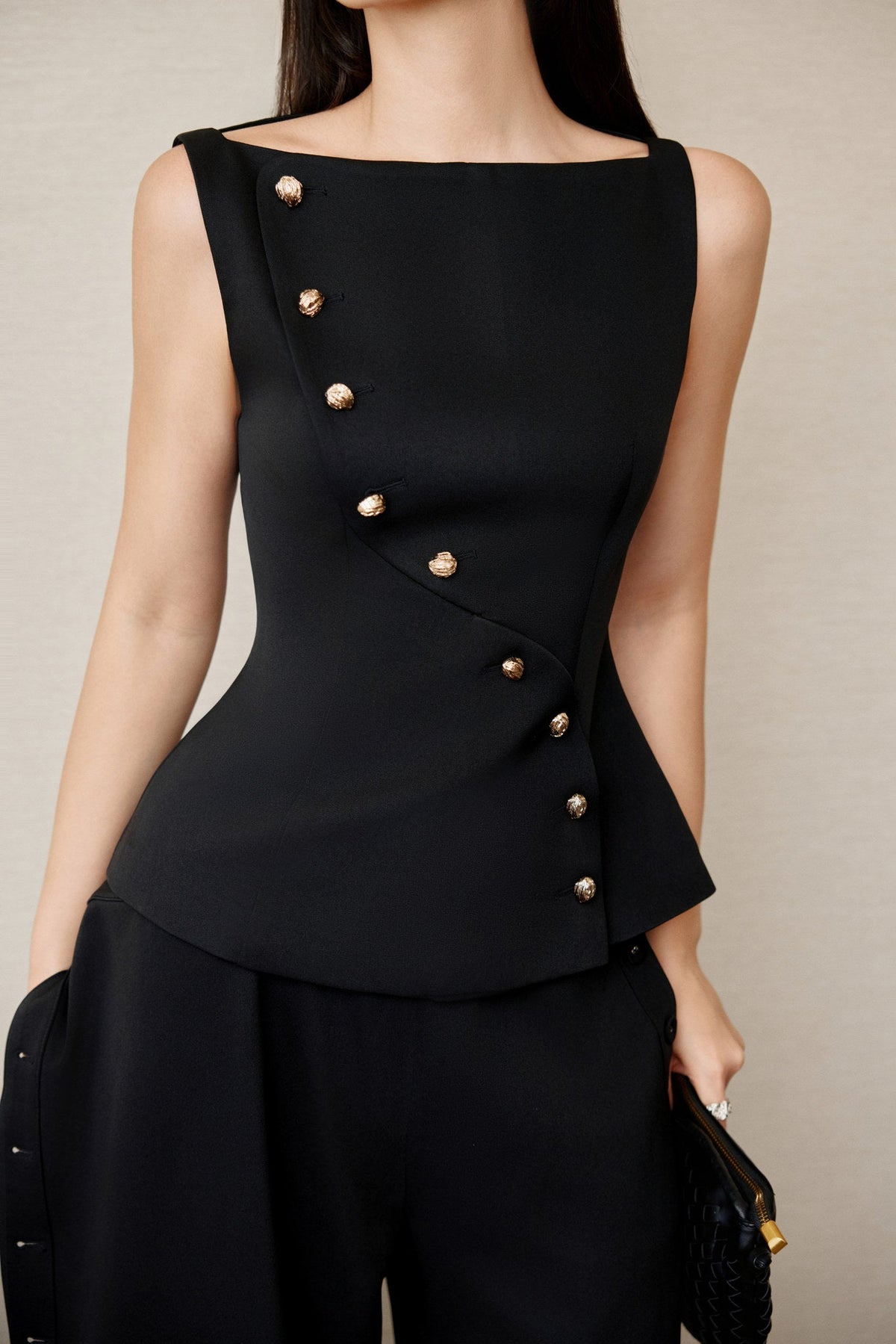 Black Eccentric Buttons Top by Keira Tong