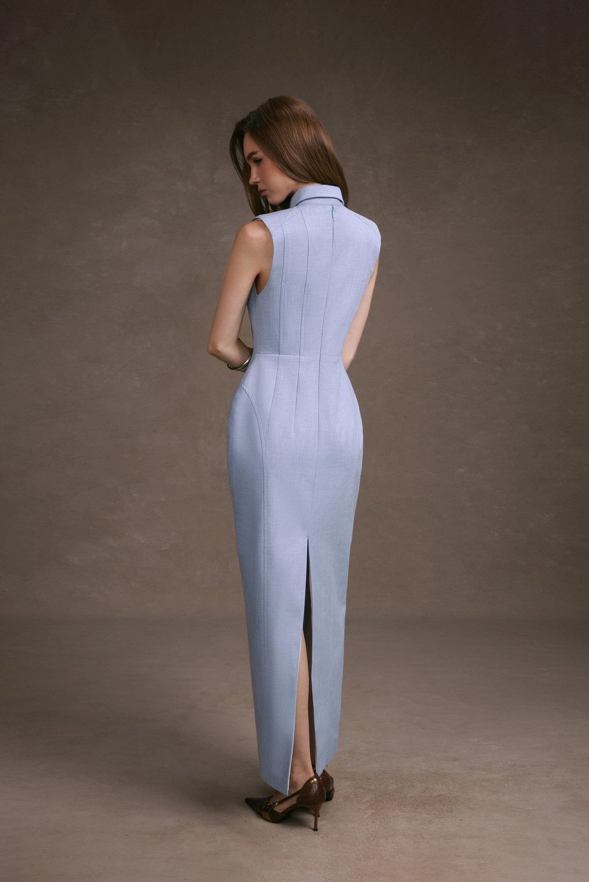 Pastel Blue Sleeveless Shirt Dress by Keira Tong