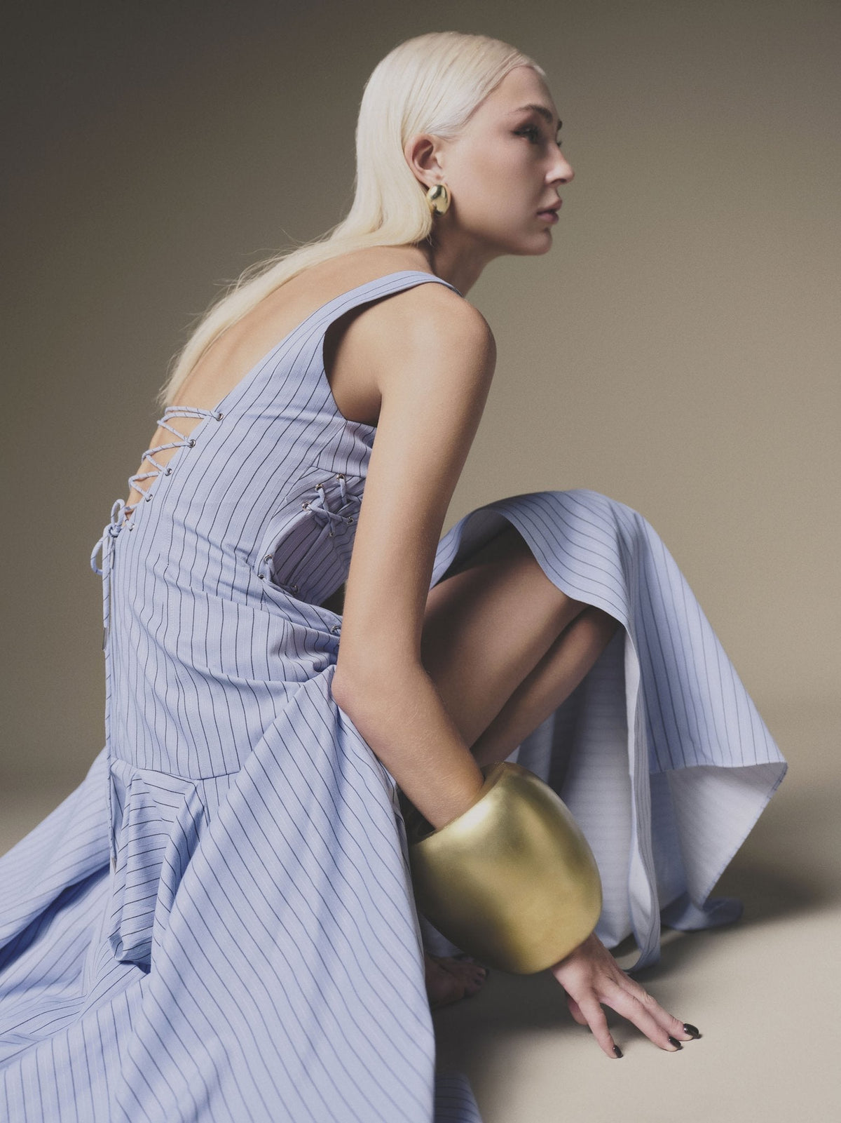 Blue Tie-up Split Dress by Keira Tong
