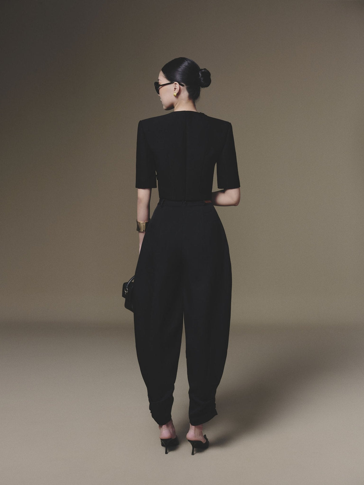 Black Diagonal Wrap Top by Keira Tong