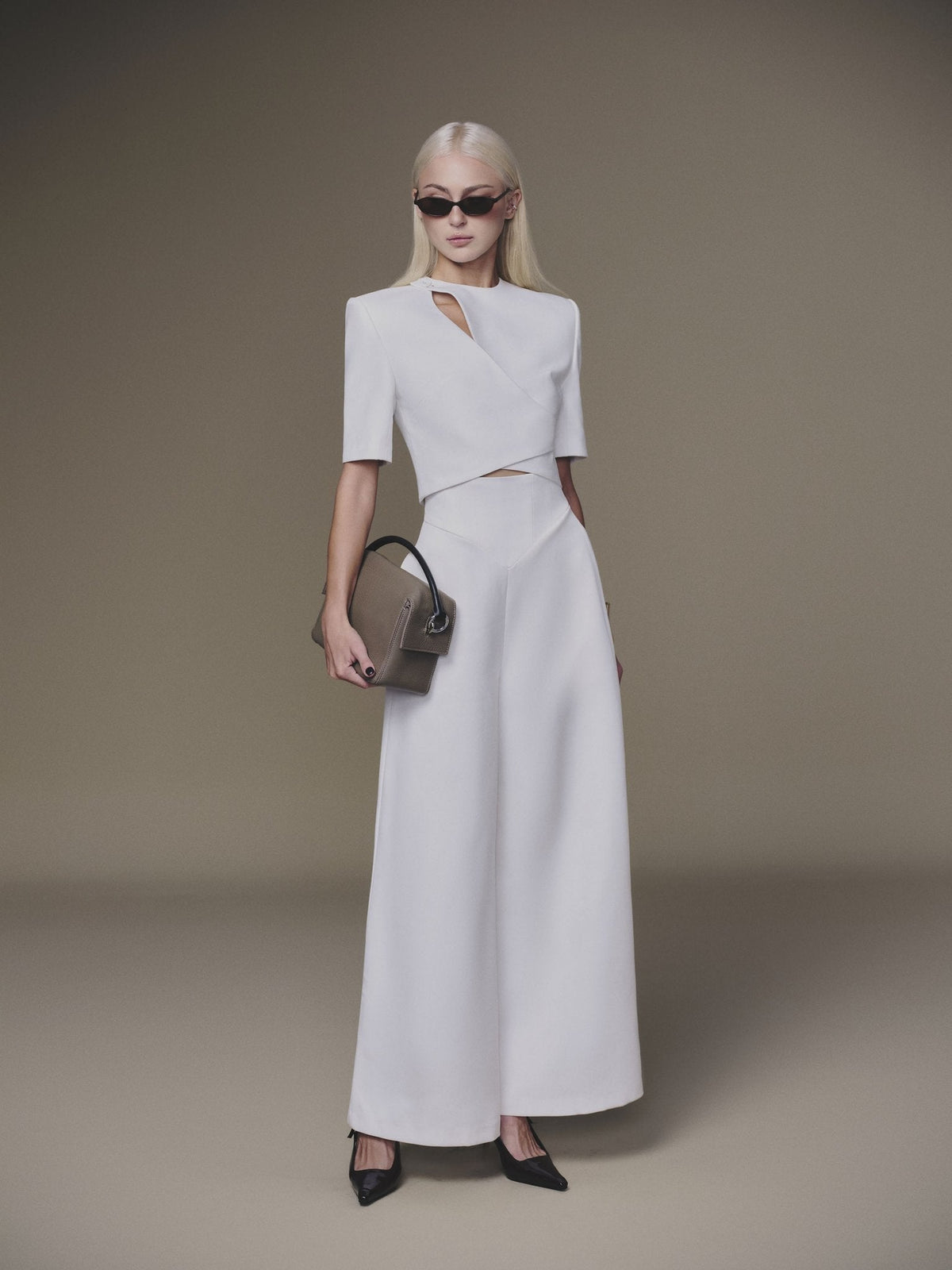 White Diagonal Wrap Top by Keira Tong