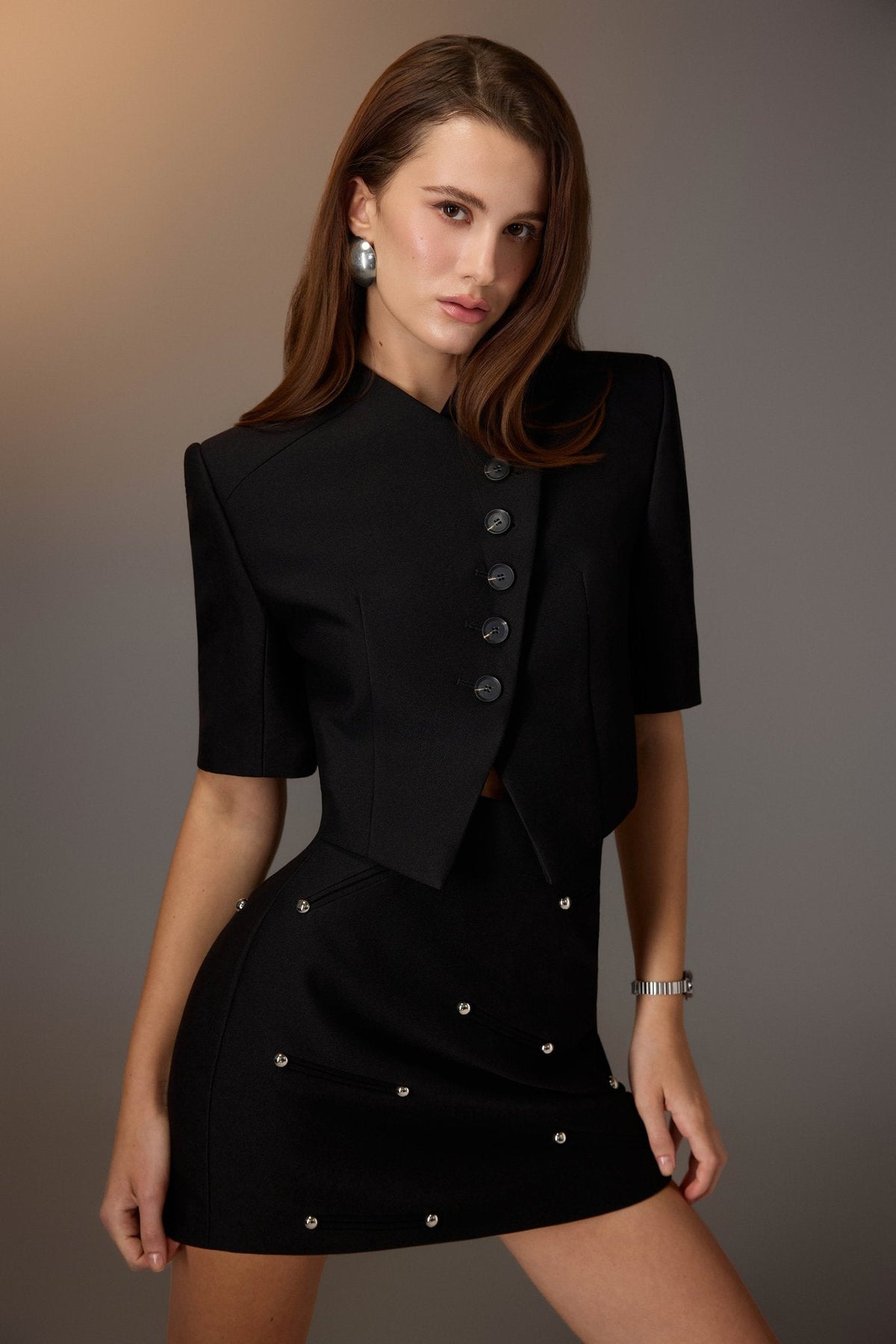 Black Flap Collar Top by Keira Tong