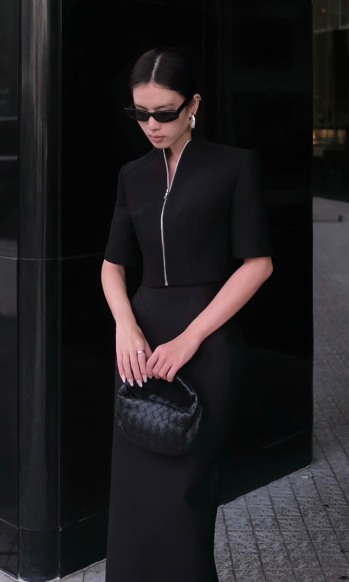 Black Zipped Crop Blazer by Keira Tong