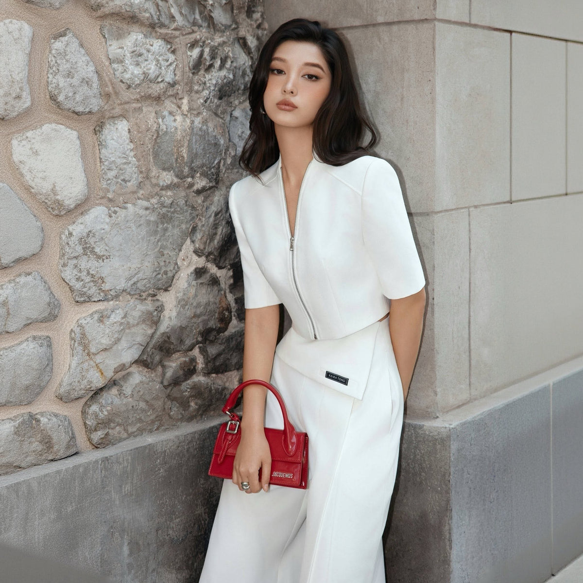 White Zipped Crop Blazer by Keira Tong