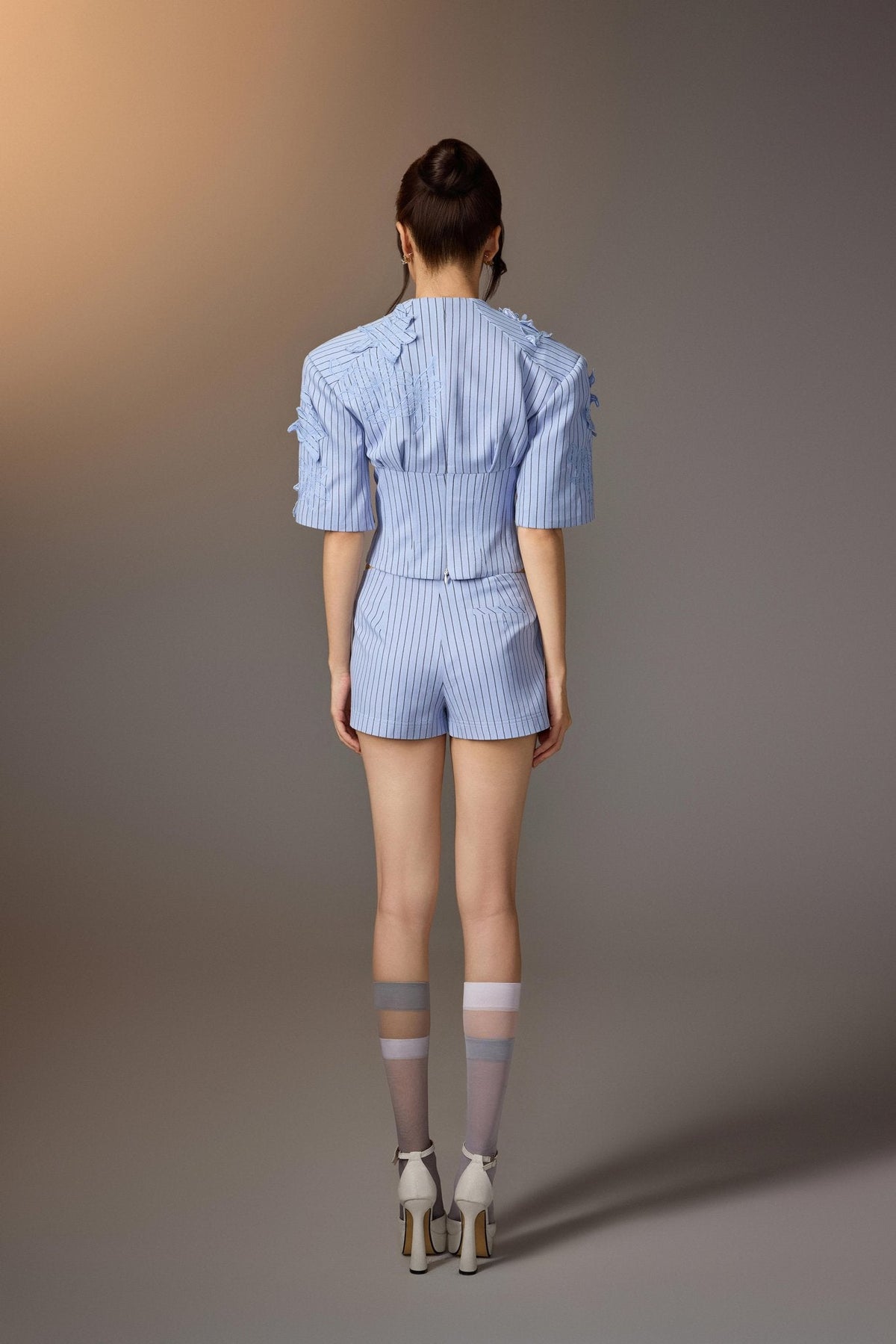 Blue Floral Embroidered Shirt by Keira Tong