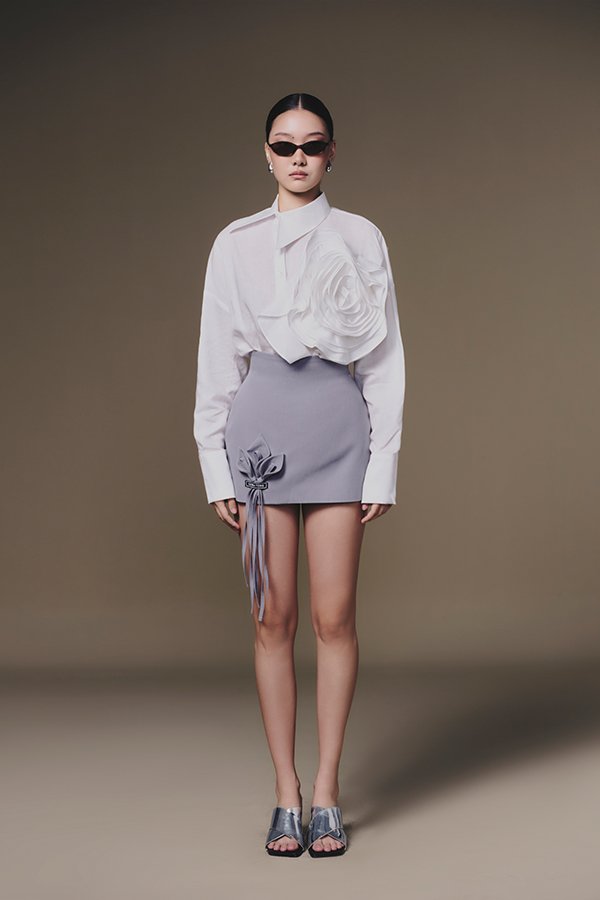White Shift-Collar Linen Shirt by Keira Tong