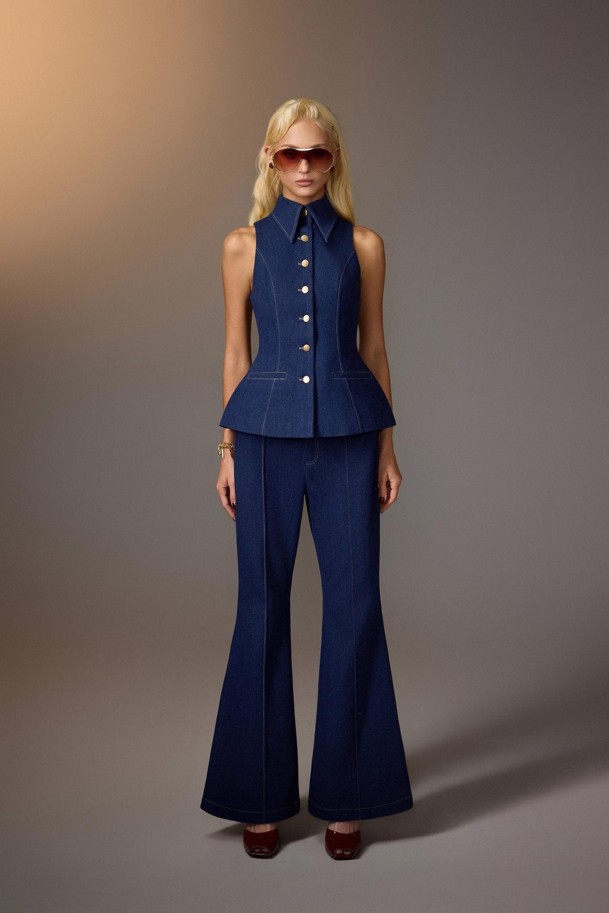 Flared Denim Pants by Keira Tong