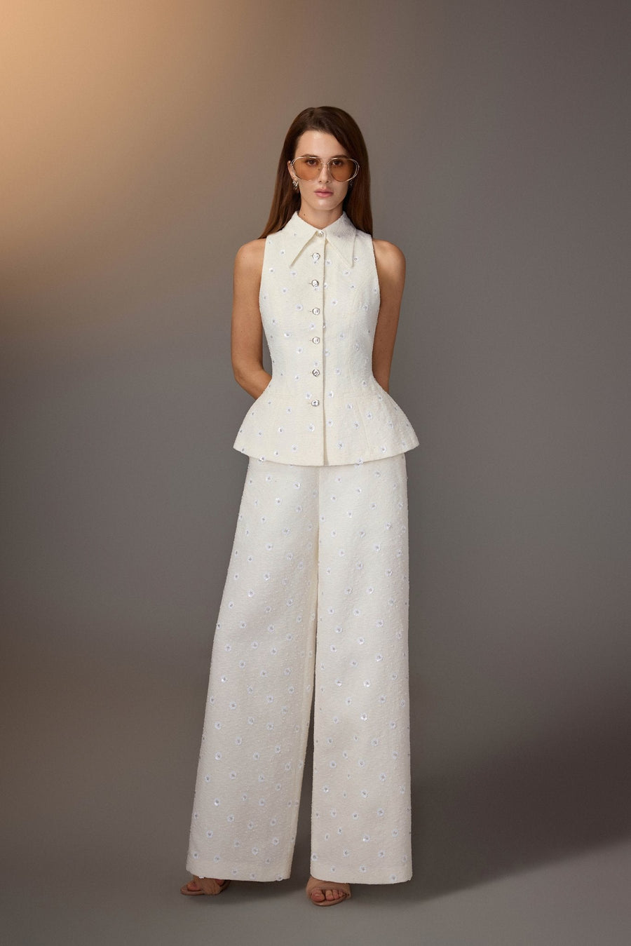 White Kodemari Wide-leg Pants