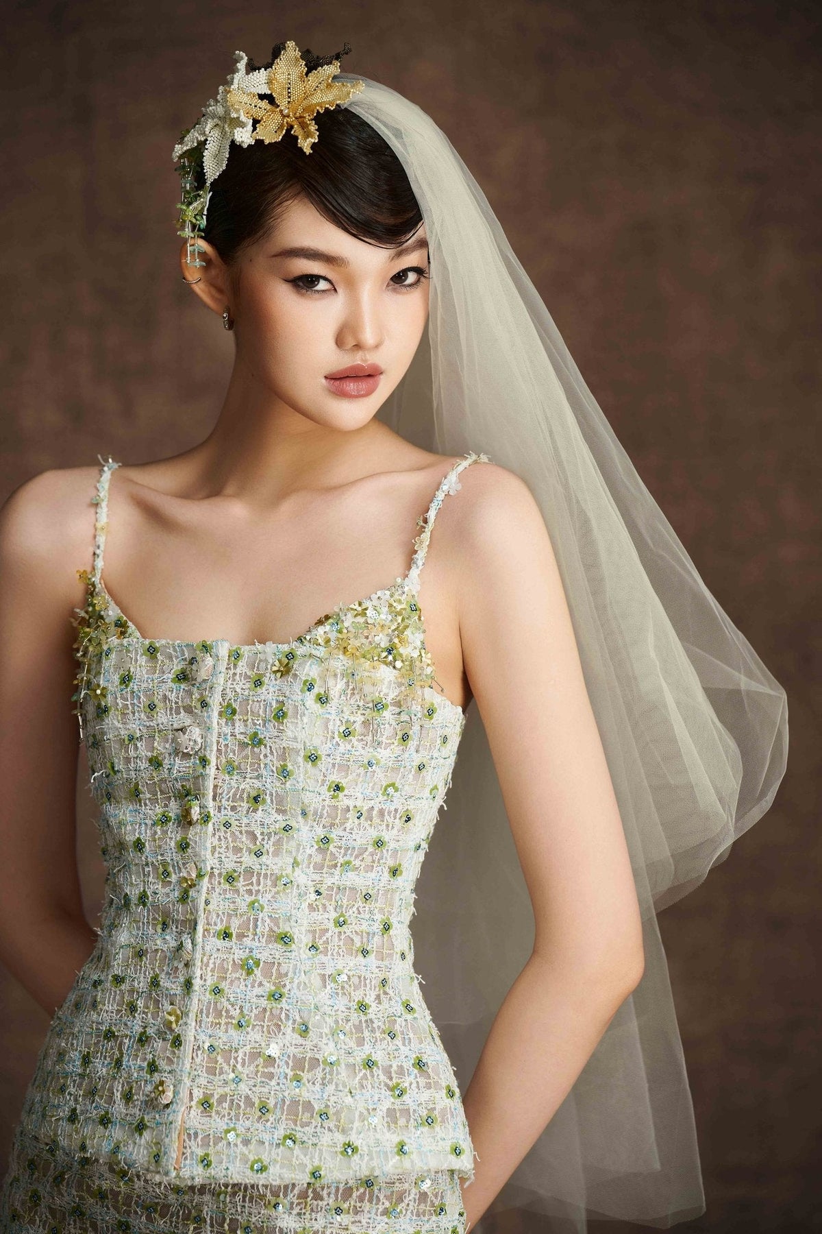 Green Tweed Skirt by Keira Tong