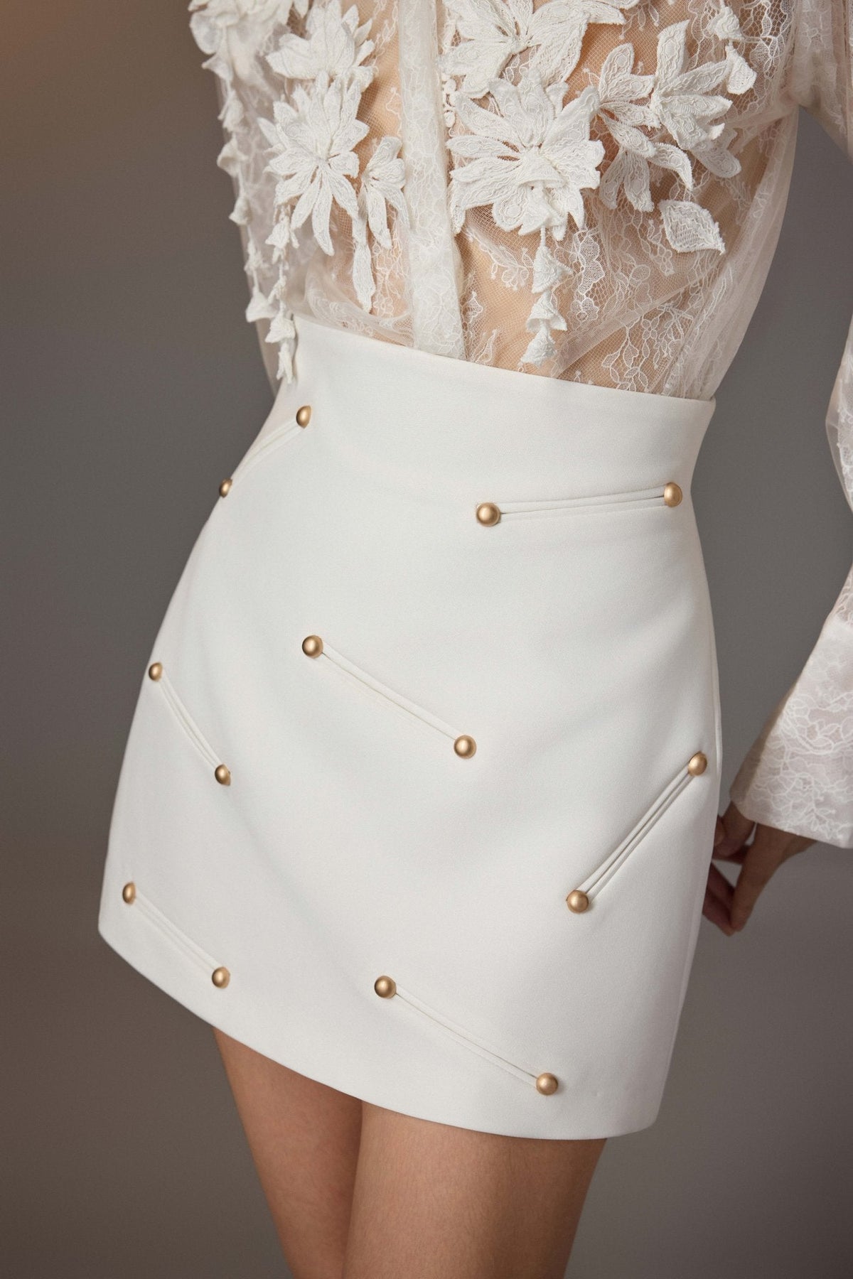 White Studded Mini Skirt by Keira Tong