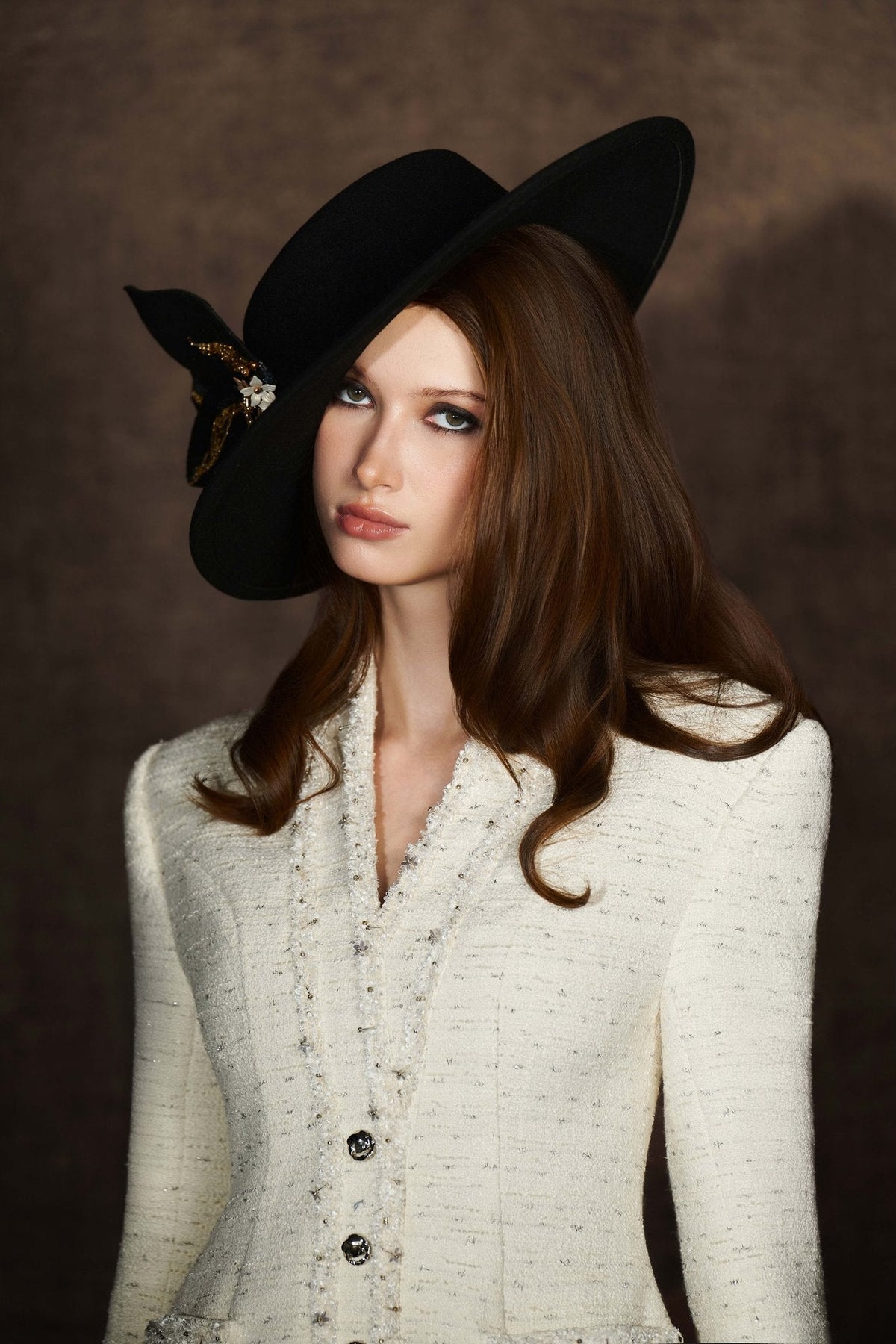 White Embroidered V-neck Jacket by Keira Tong