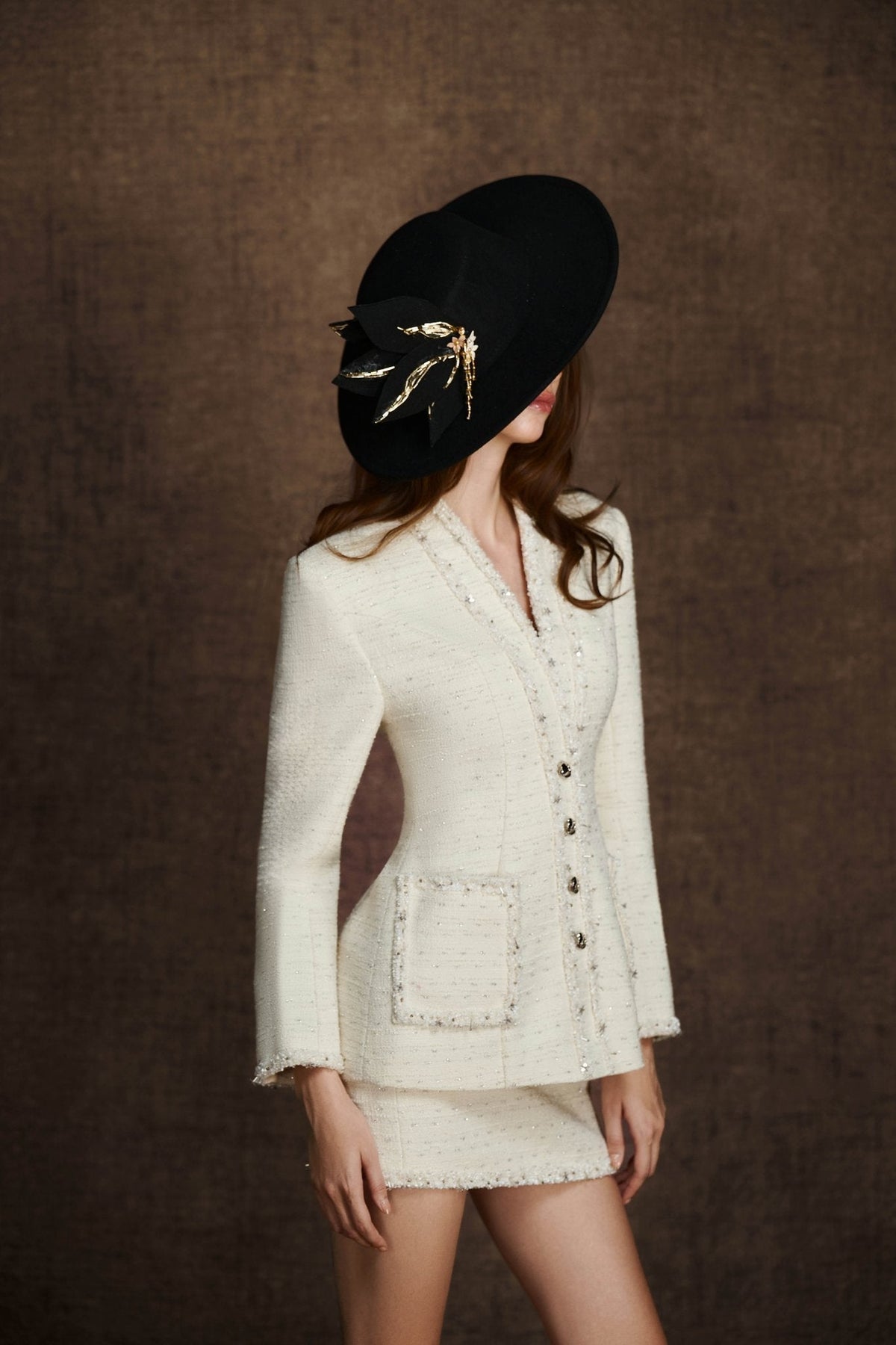 White Embroidered V-neck Jacket by Keira Tong