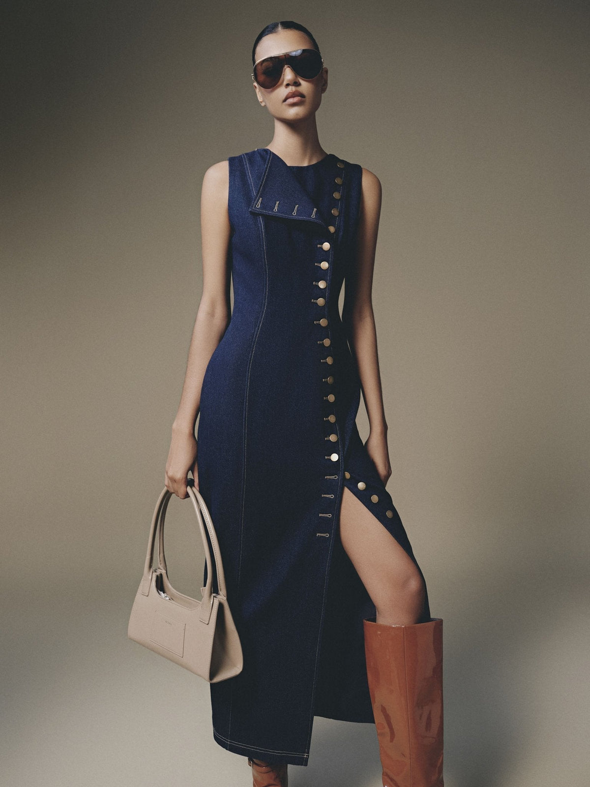 Blue Cross Buttoned Dress by Keira Tong