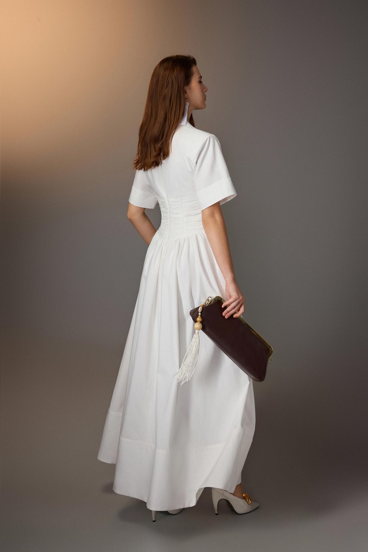 White Ruching Shirt Dress by Keira Tong