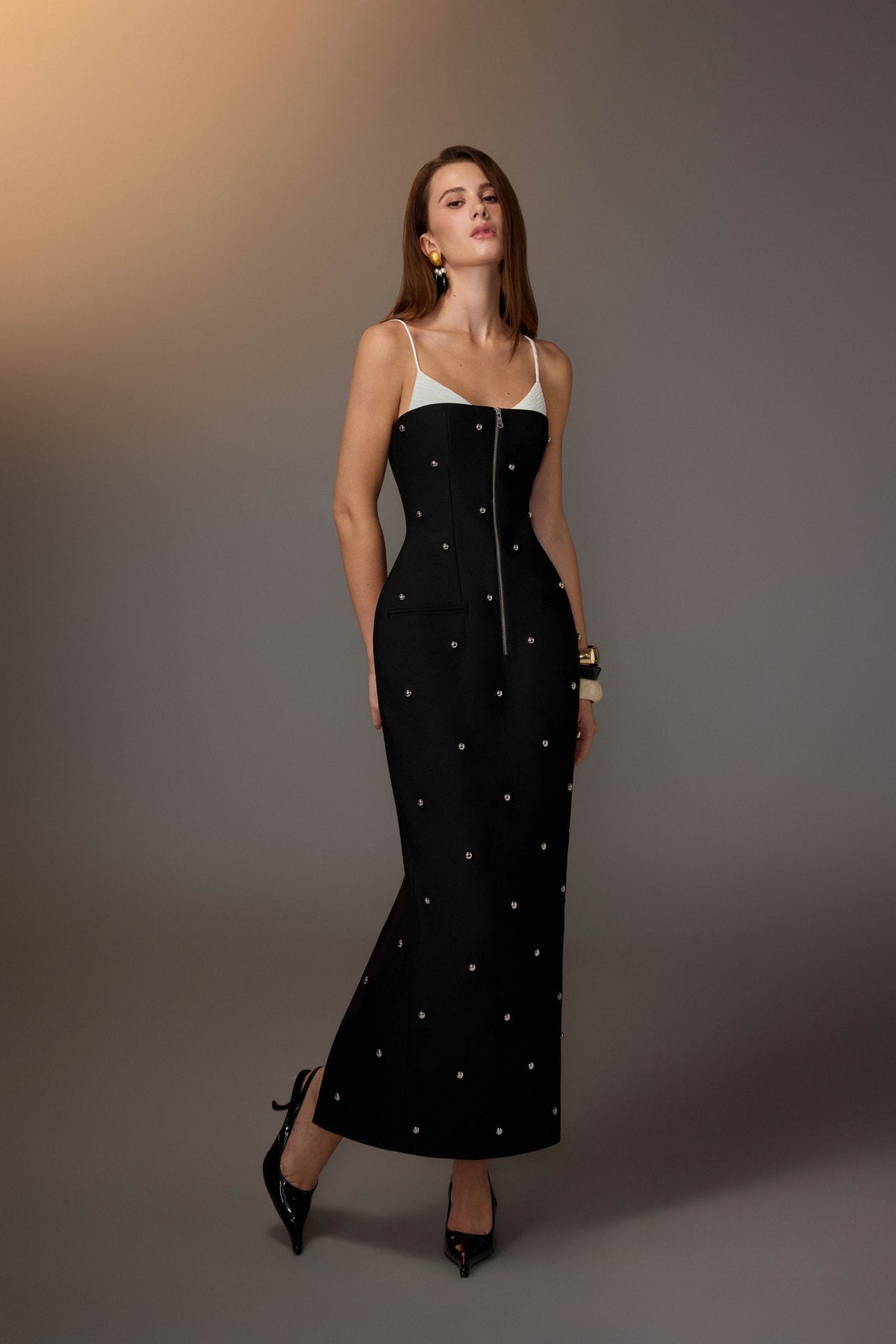 Black Studded Maxi Dress by Keira Tong
