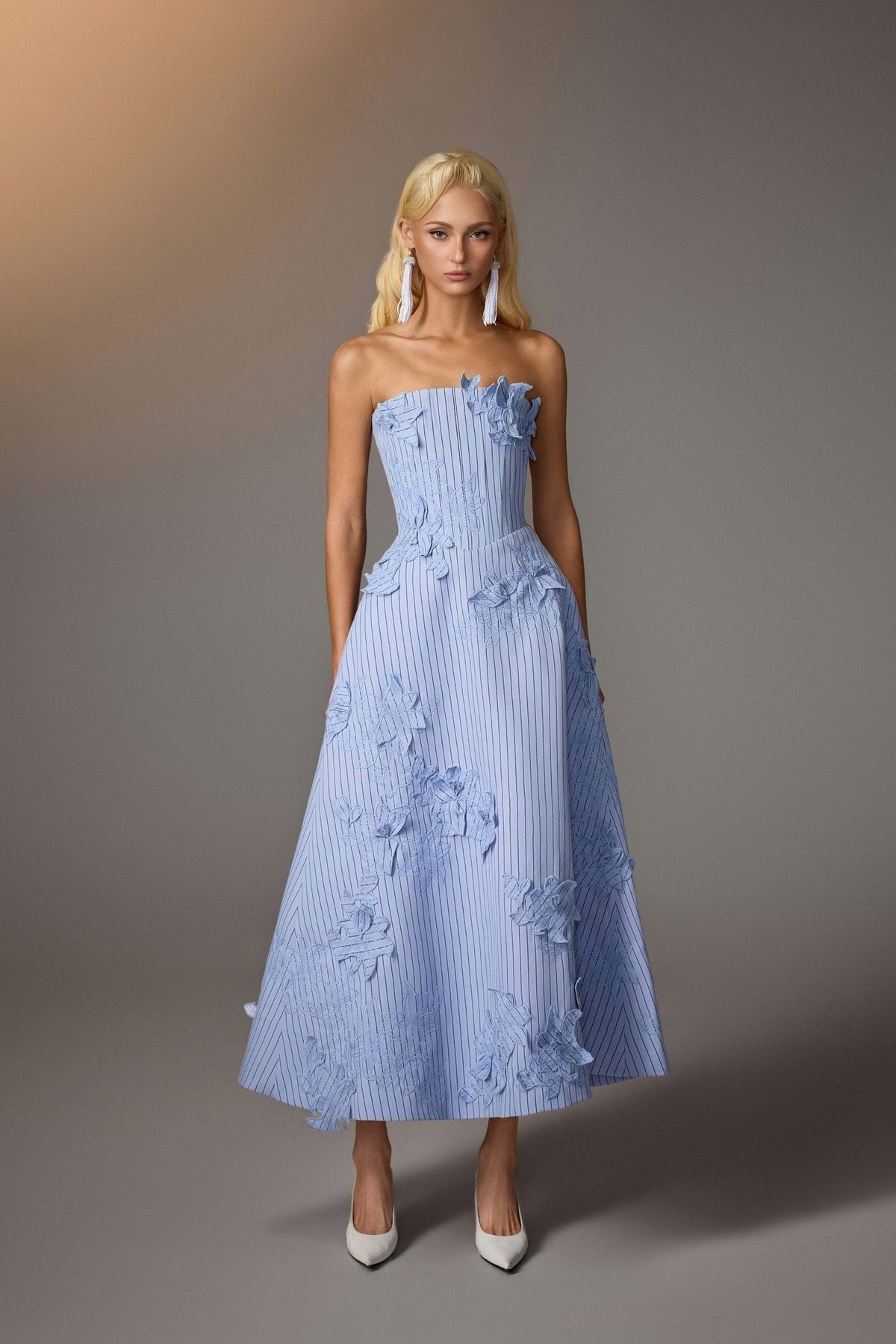 Blue Floral Embroidered Corset Dress by Keira Tong