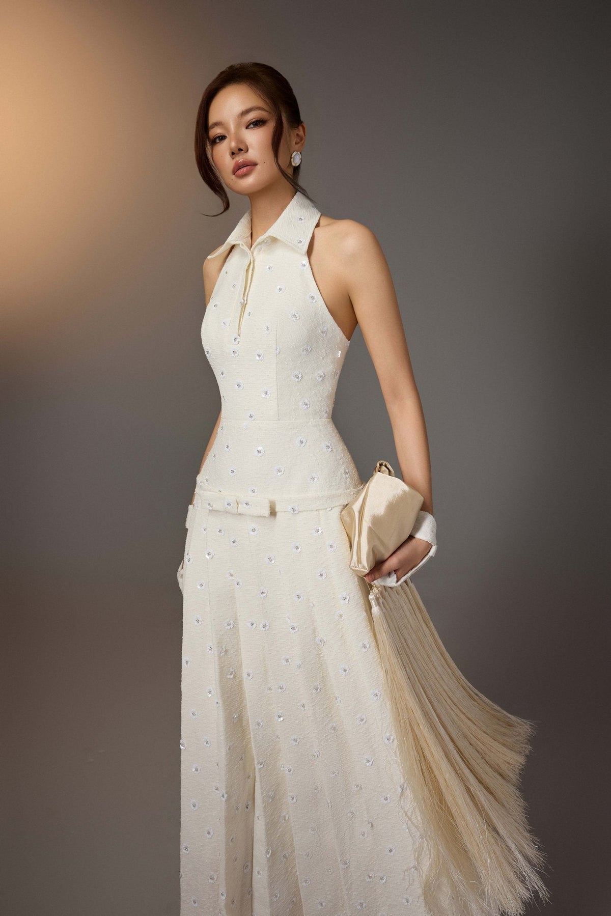 White Kodemari Bow Dress by Keira Tong