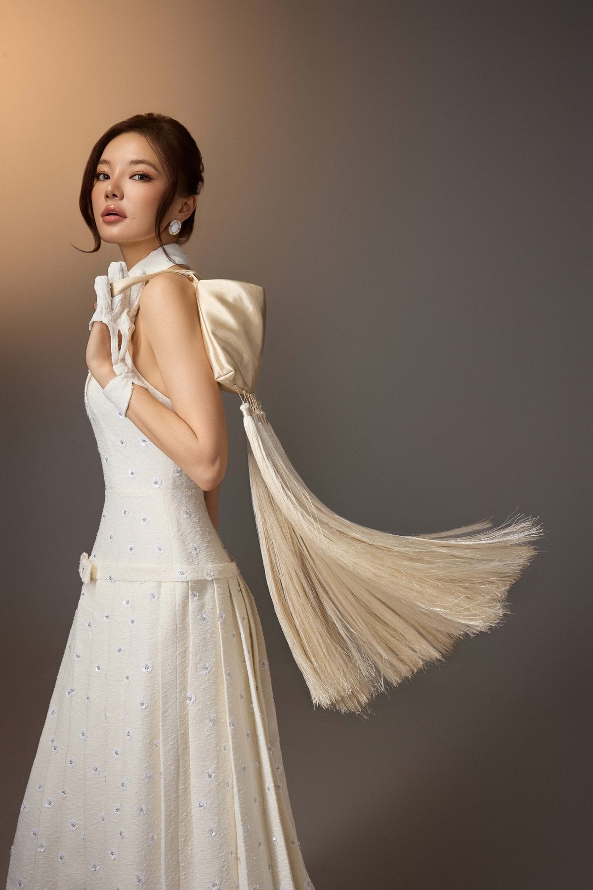 White Kodemari Bow Dress by Keira Tong