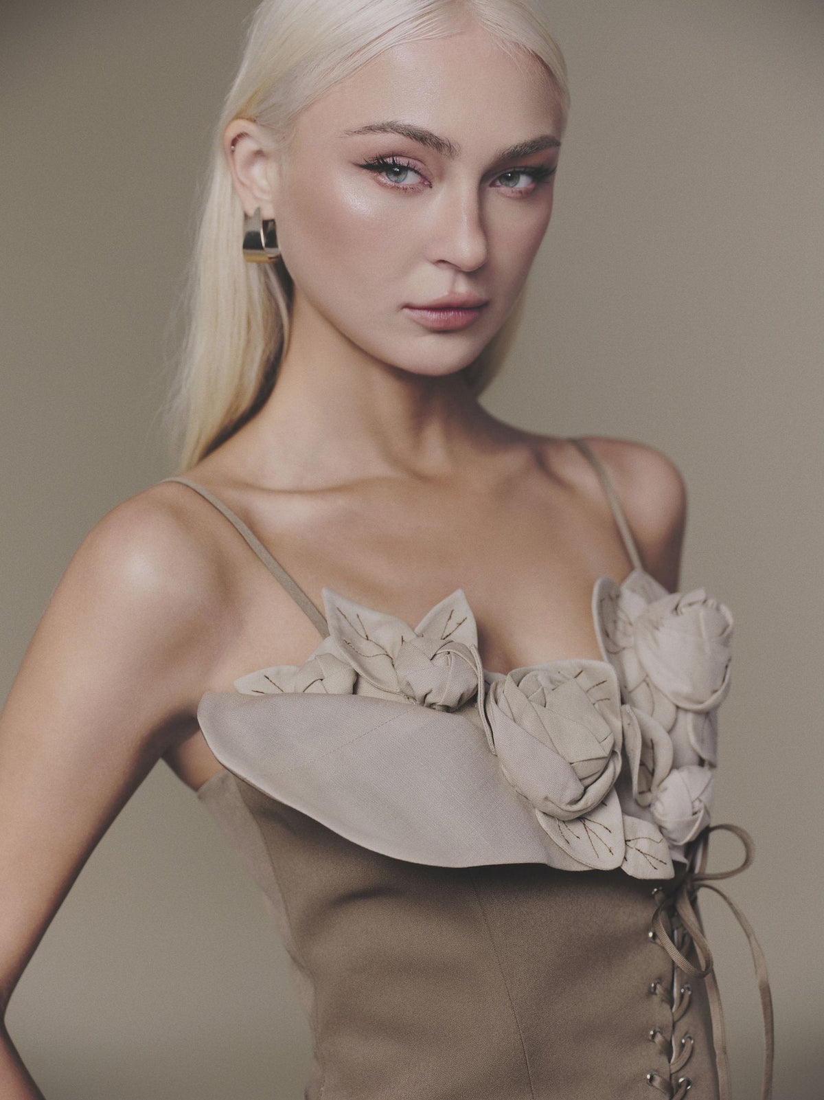 Brown Petal Bustier Top by Keira Tong