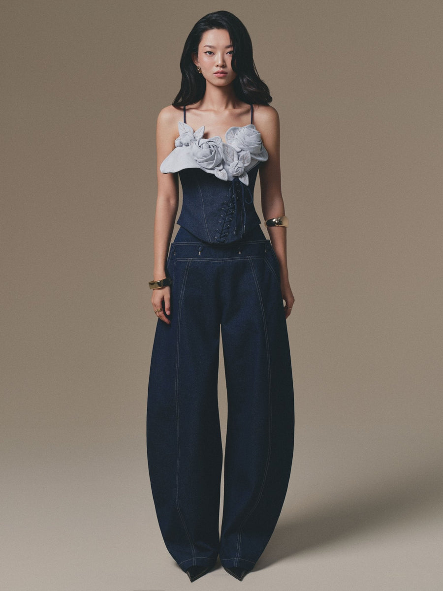 Denim Petal Bustier Top