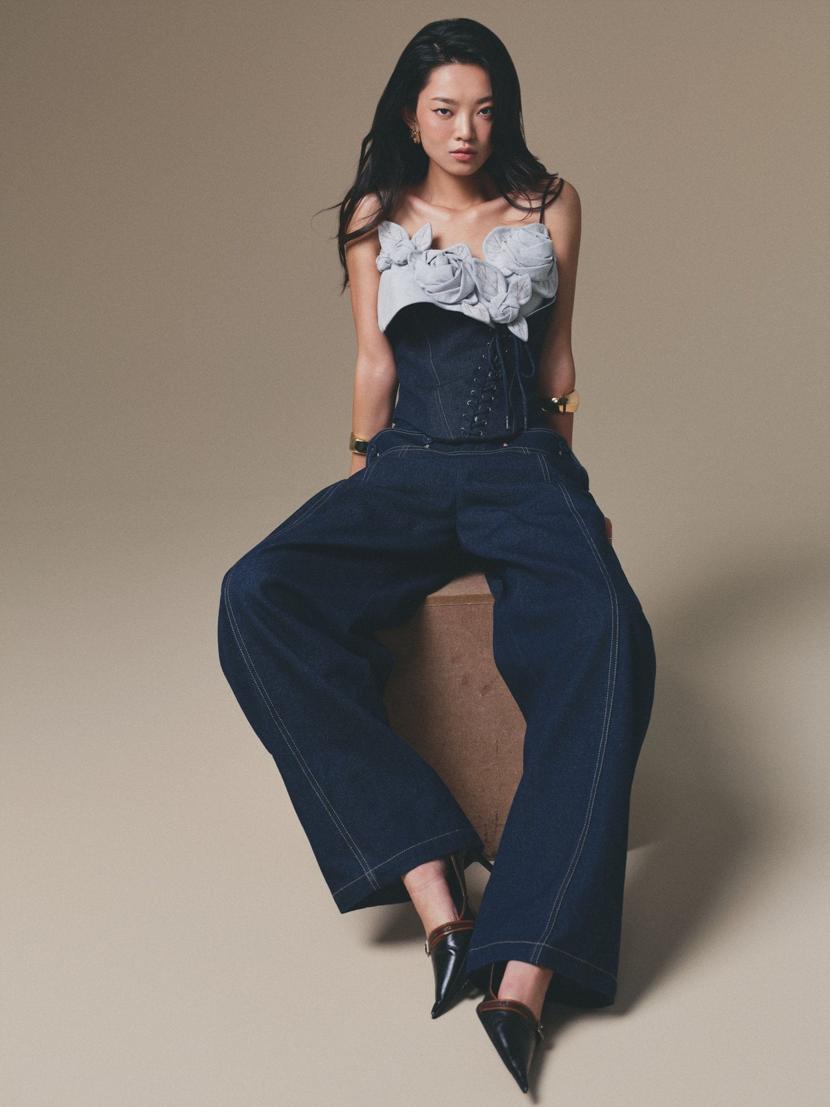 Denim Petal Bustier Top by Keira Tong