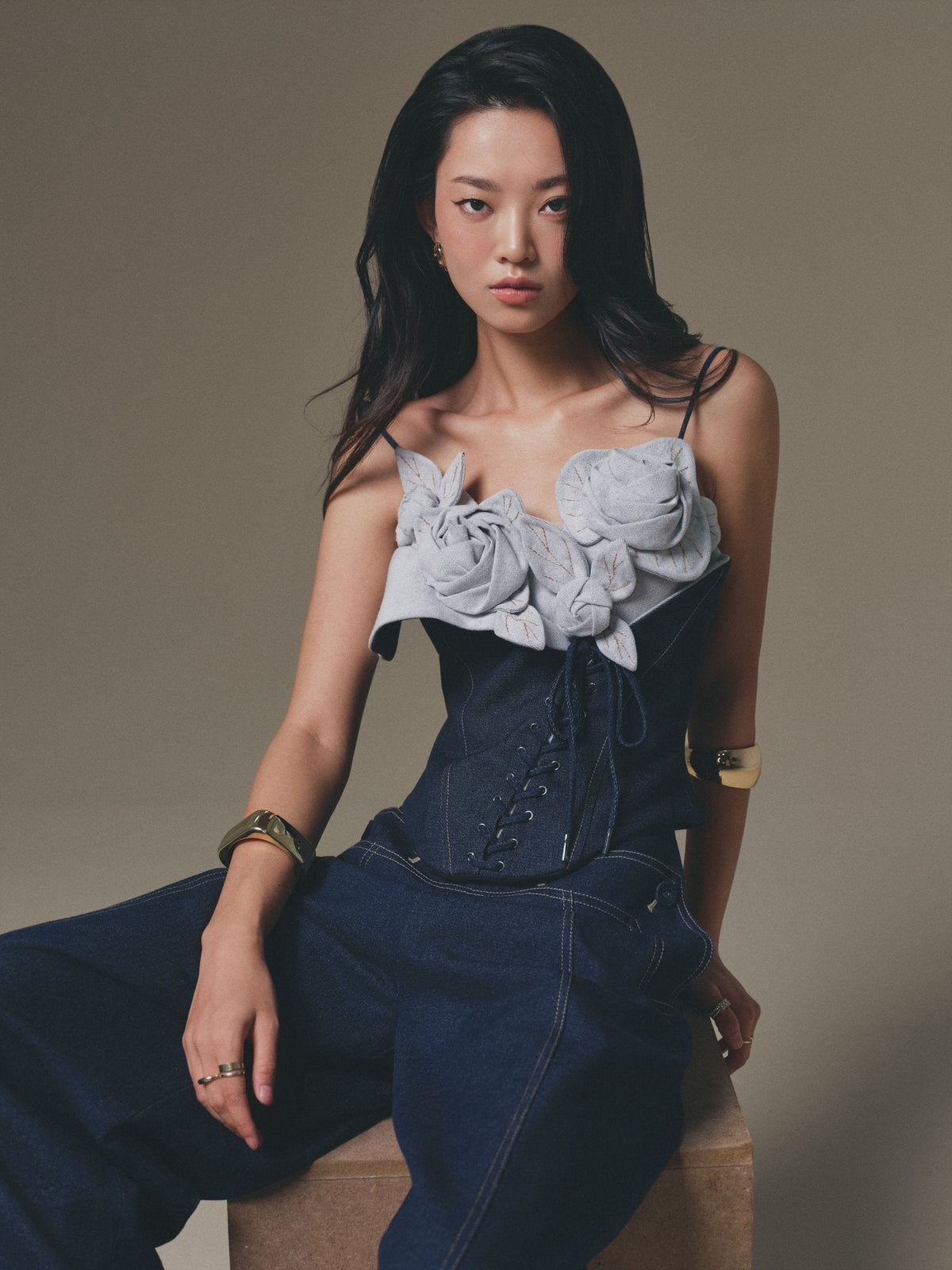 Denim Petal Bustier Top by Keira Tong