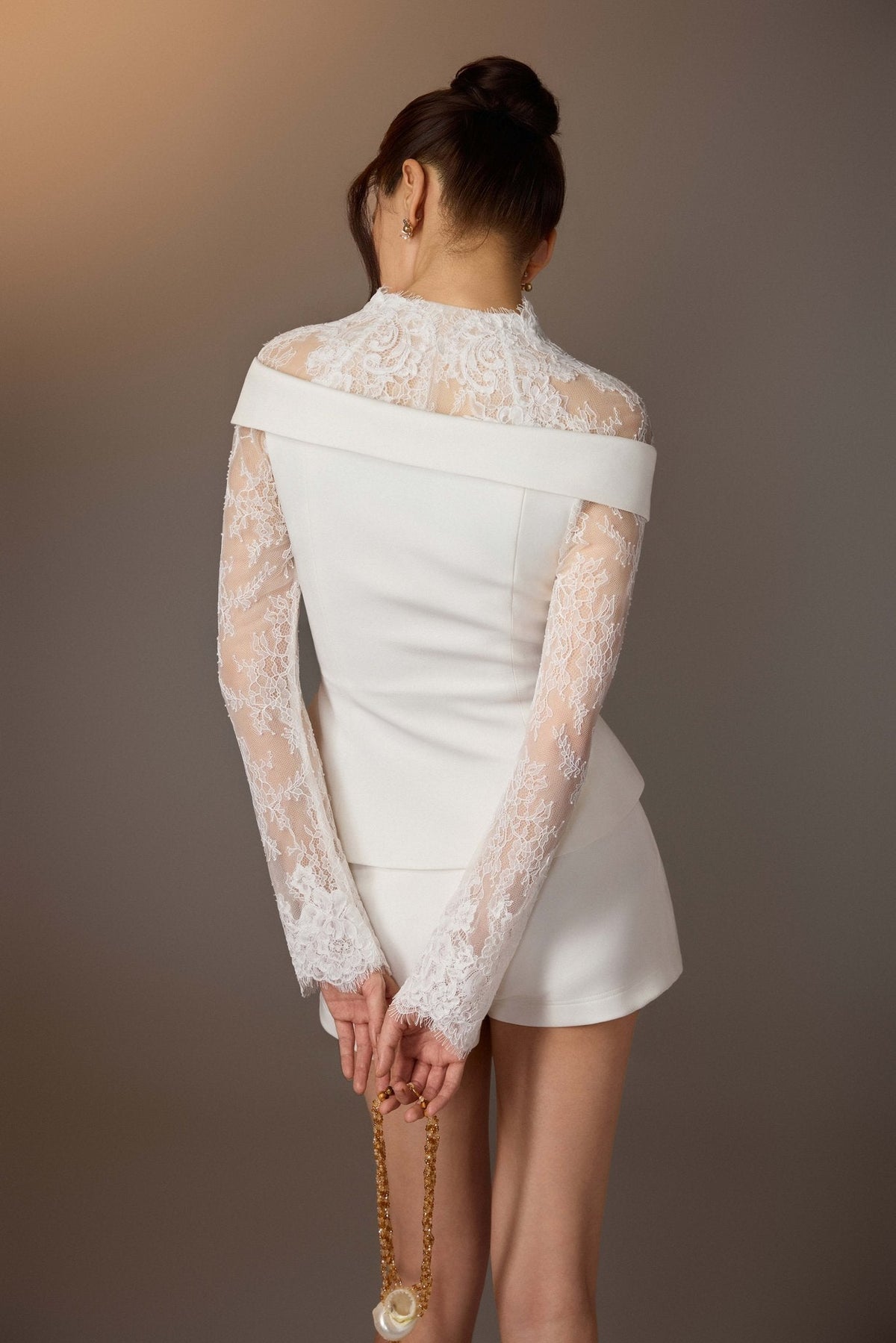 White Lace Trimmed Shirt by Keira Tong