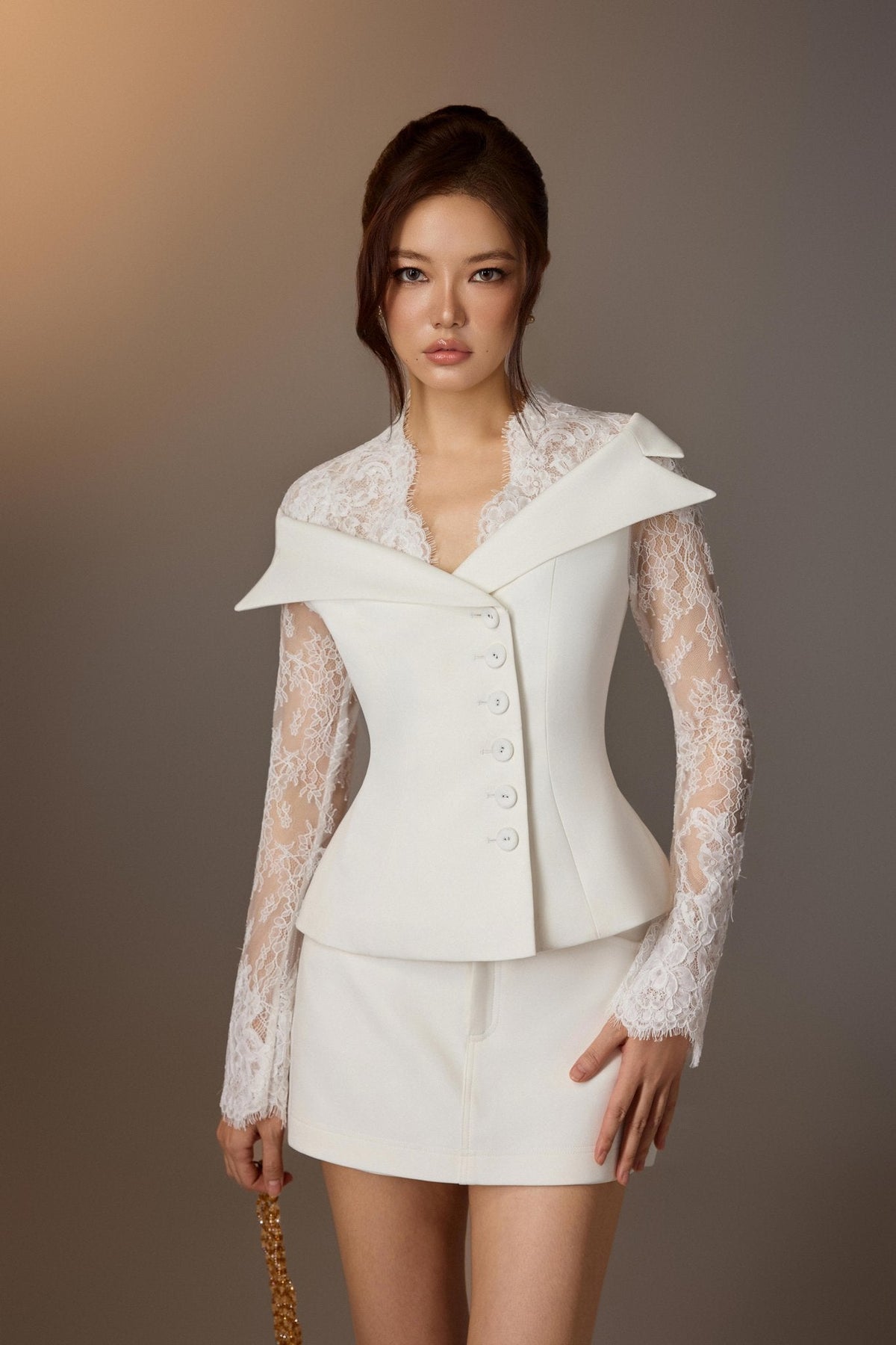 White Lace Trimmed Shirt by Keira Tong