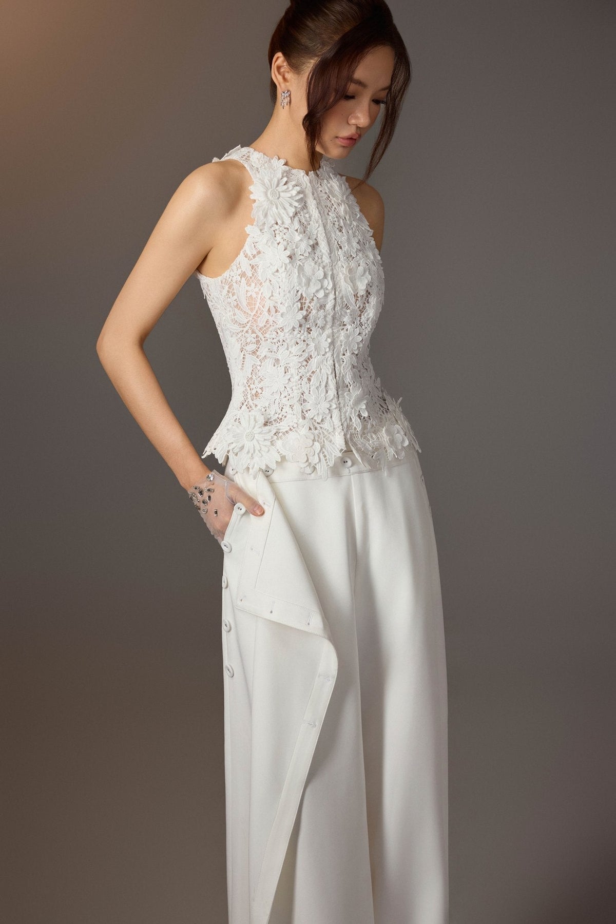 White Floral Lace Top by Keira Tong