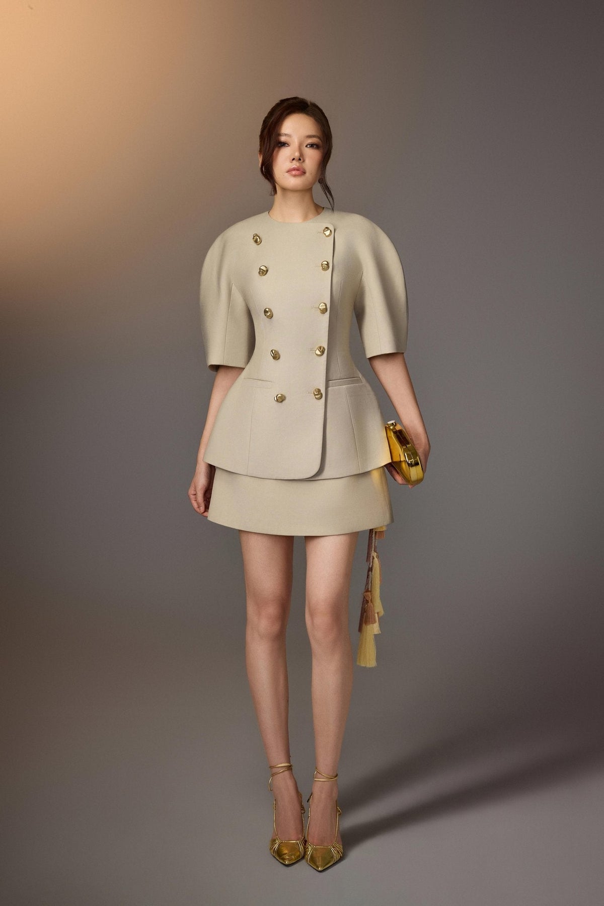 Puff-sleeve Button Blazer by Keira Tong