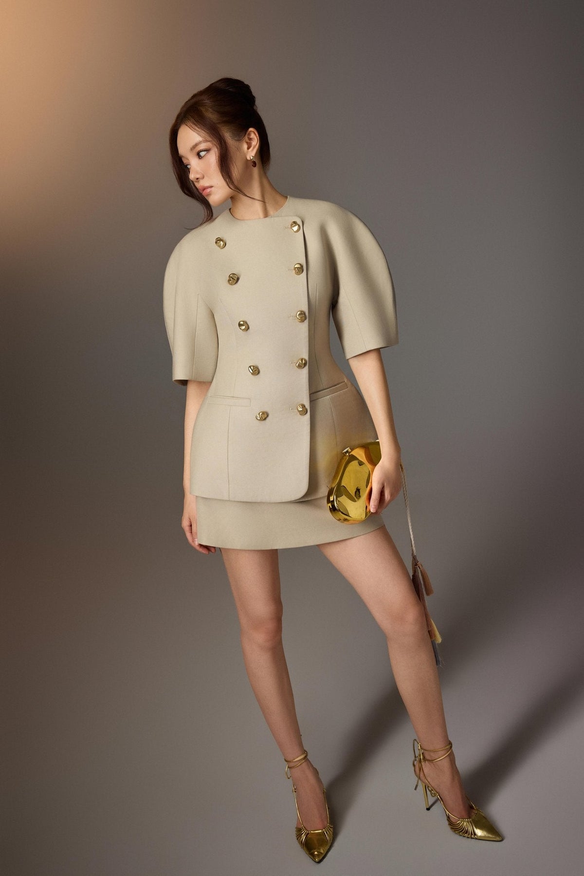 Puff-sleeve Button Blazer by Keira Tong