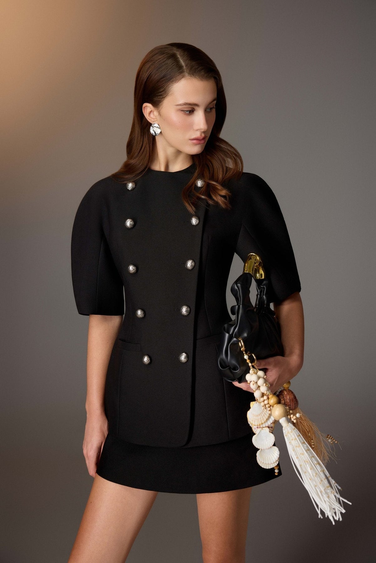 Black Puff-sleeve Button Blazer by Keira Tong