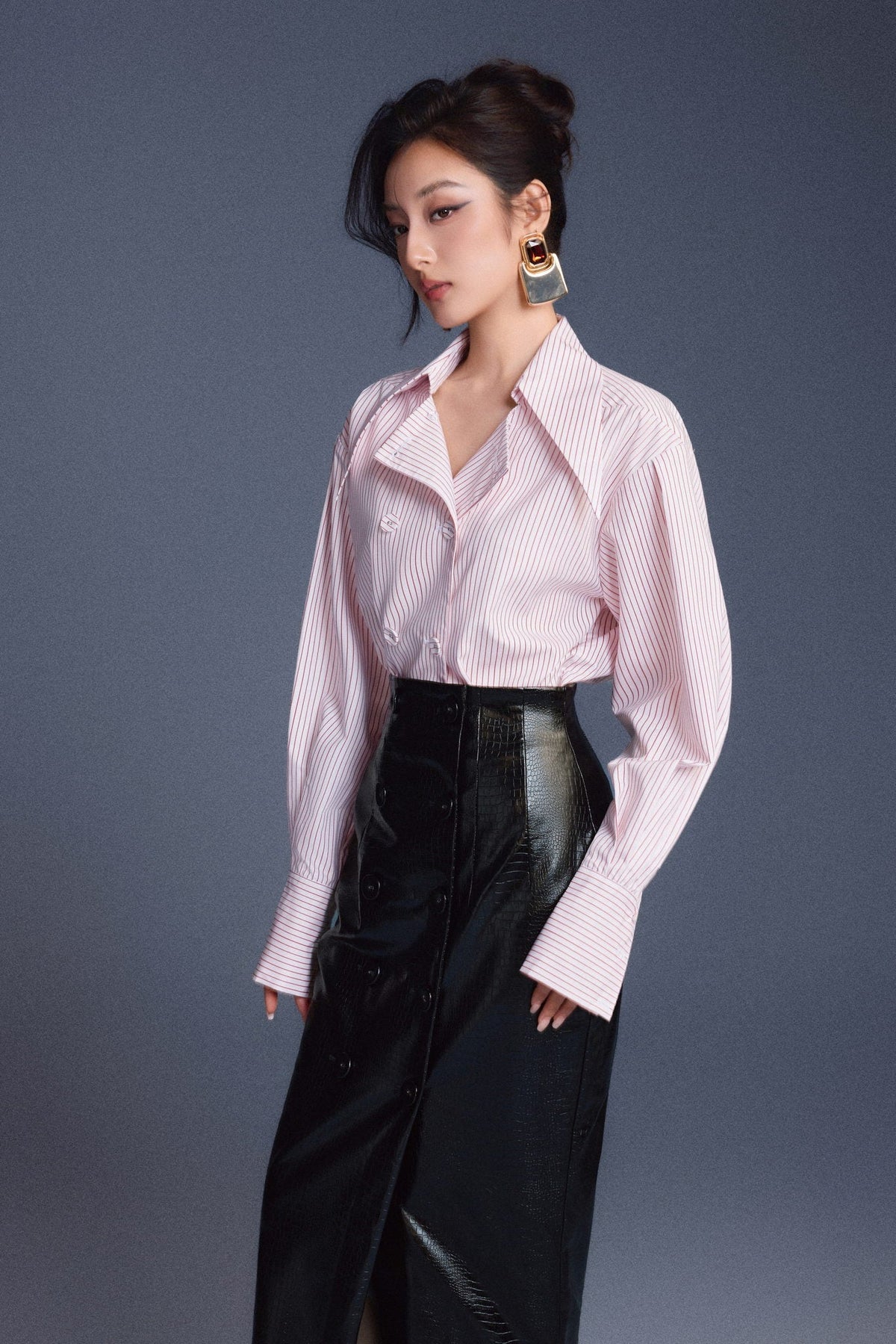 Black Leather Sculpted Skirt by Keira Tong