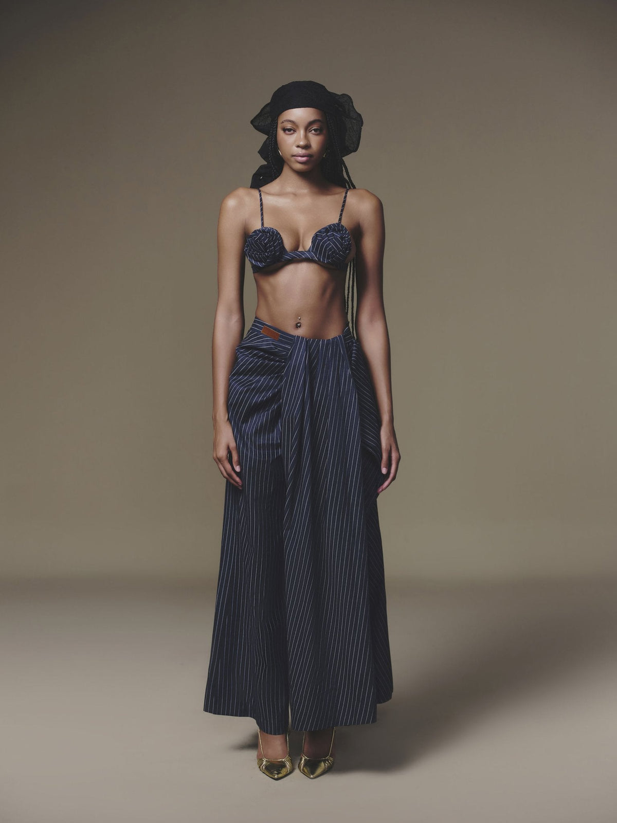 Blue Overlaid Pleated Pant by Keira Tong