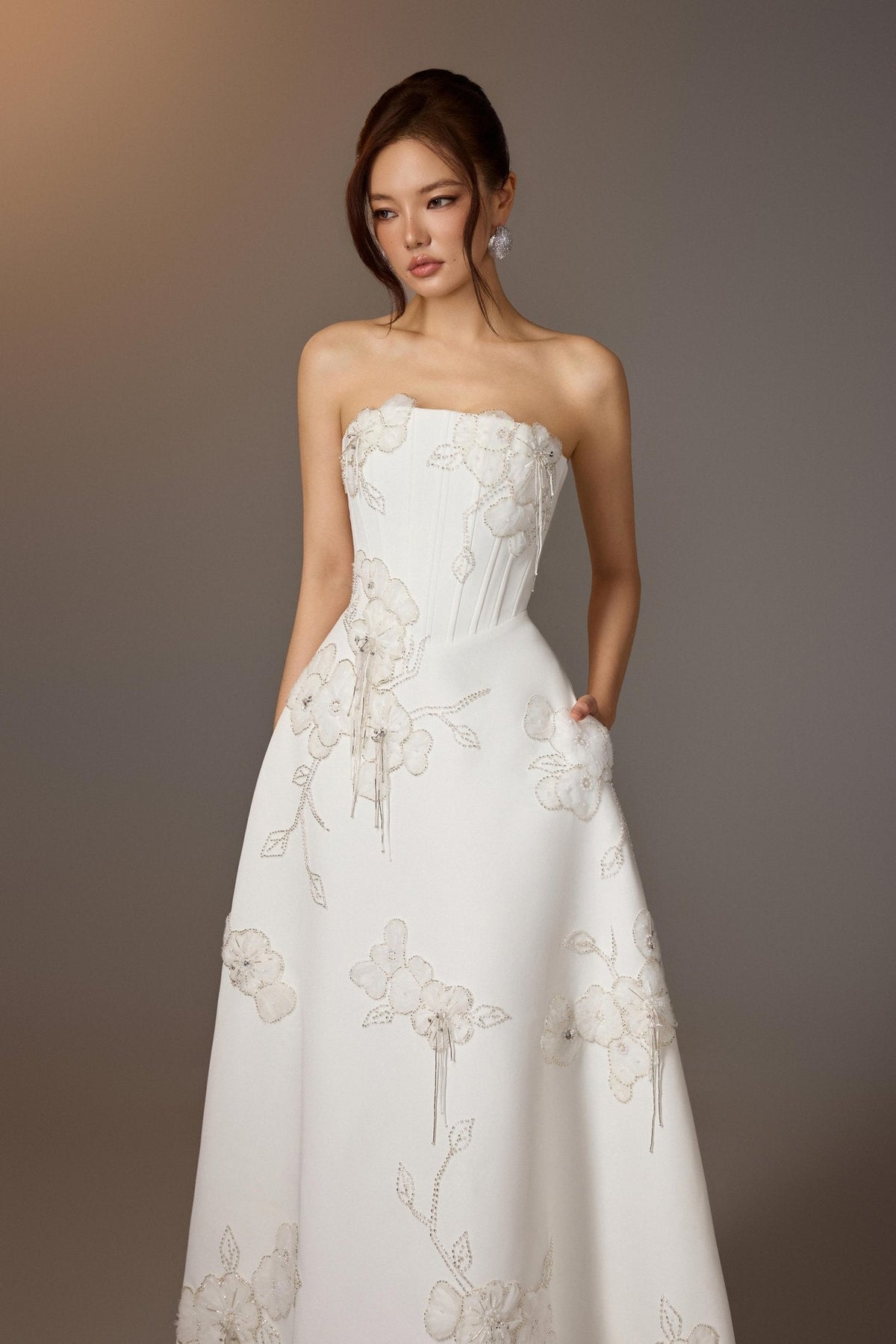 White Floral Embroidered Corset Dress by Keira Tong