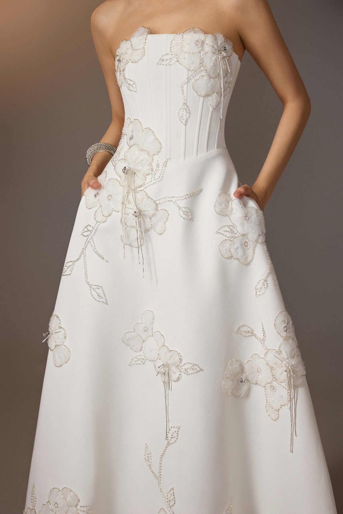 White Floral Embroidered Corset Dress by Keira Tong