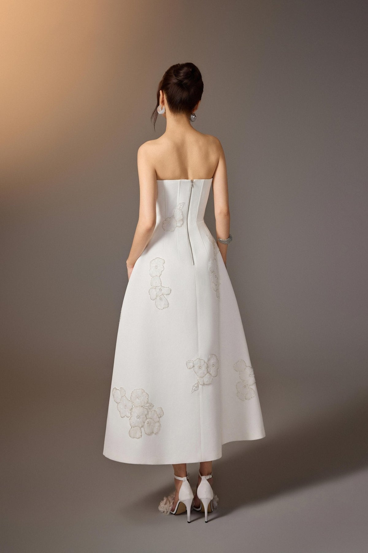 White Floral Embroidered Corset Dress by Keira Tong