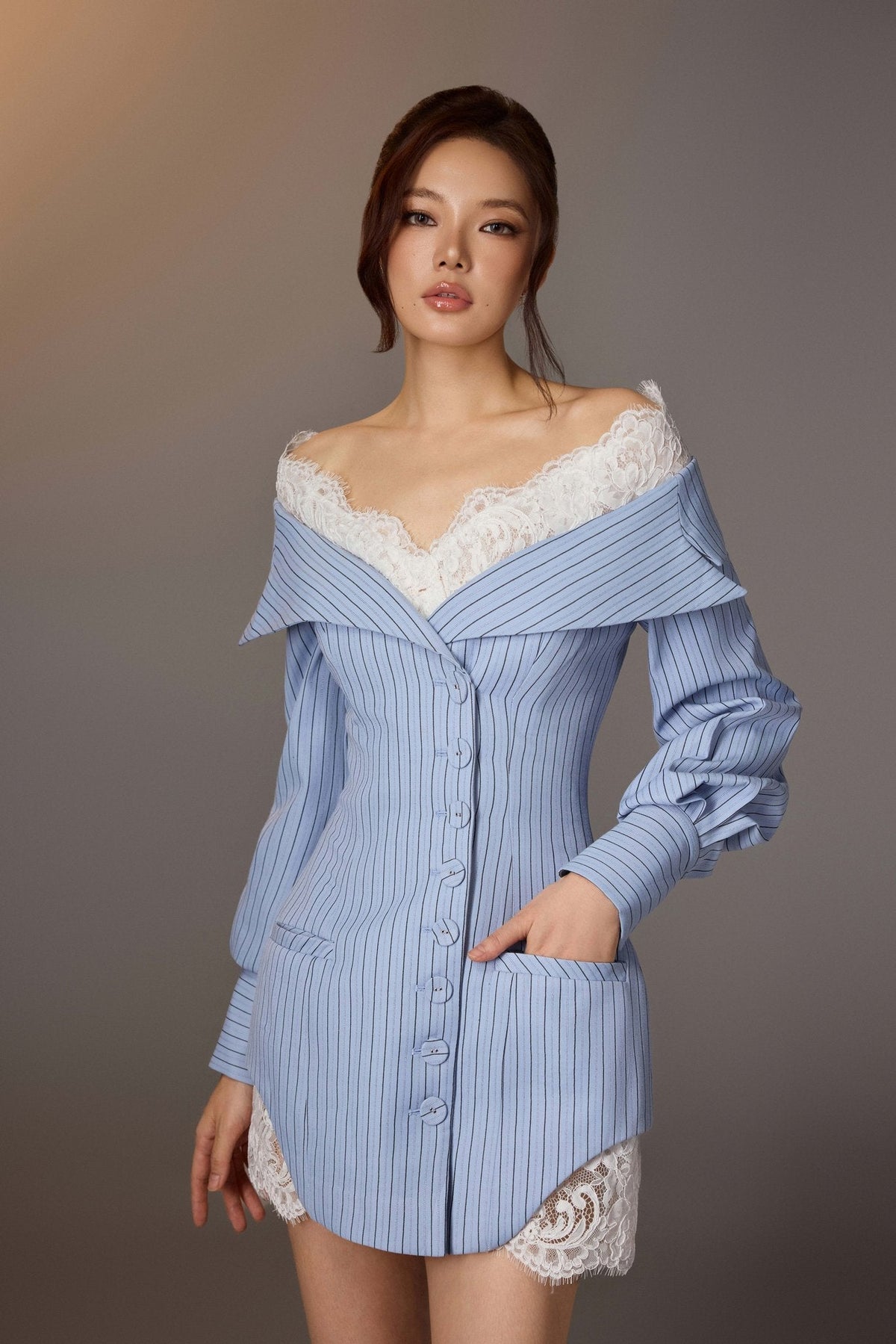 Blue Lace Trimmed Dress by Keira Tong