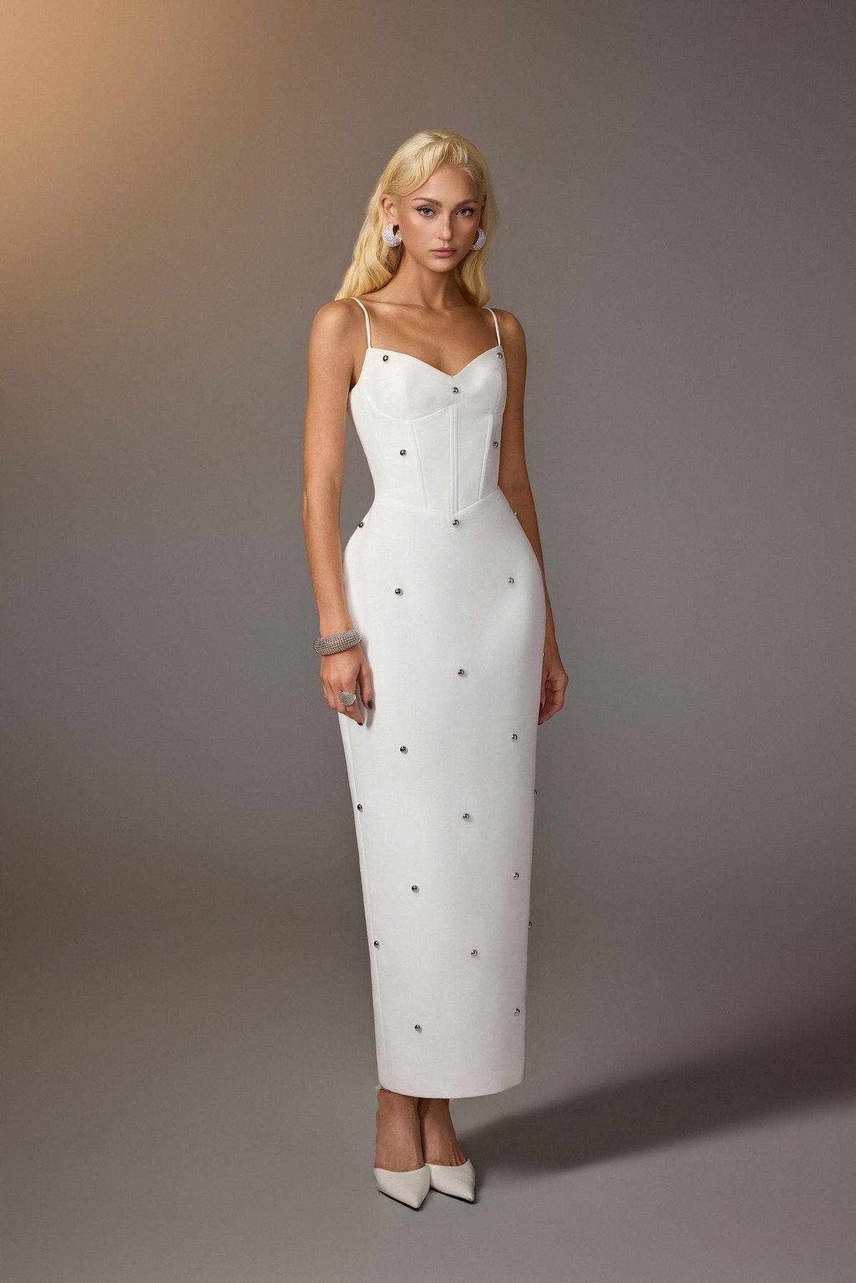 White Studded Maxi Dress by Keira Tong