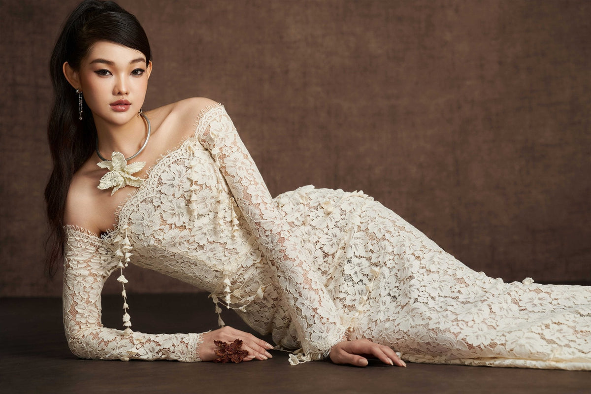 White Embroidered Vine Dress by Keira Tong