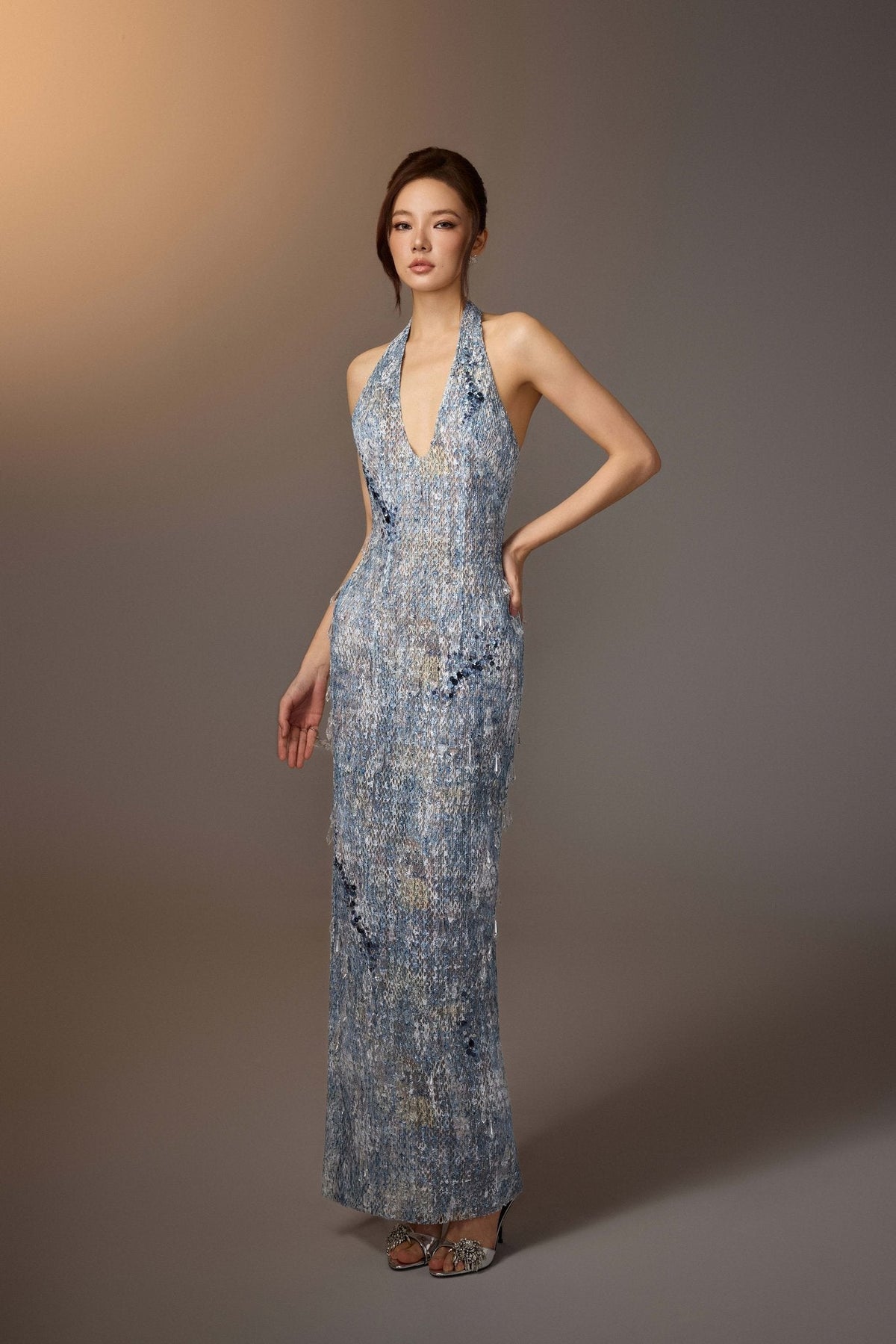 Blue Sea-crystal Maxi Dress by Keira Tong