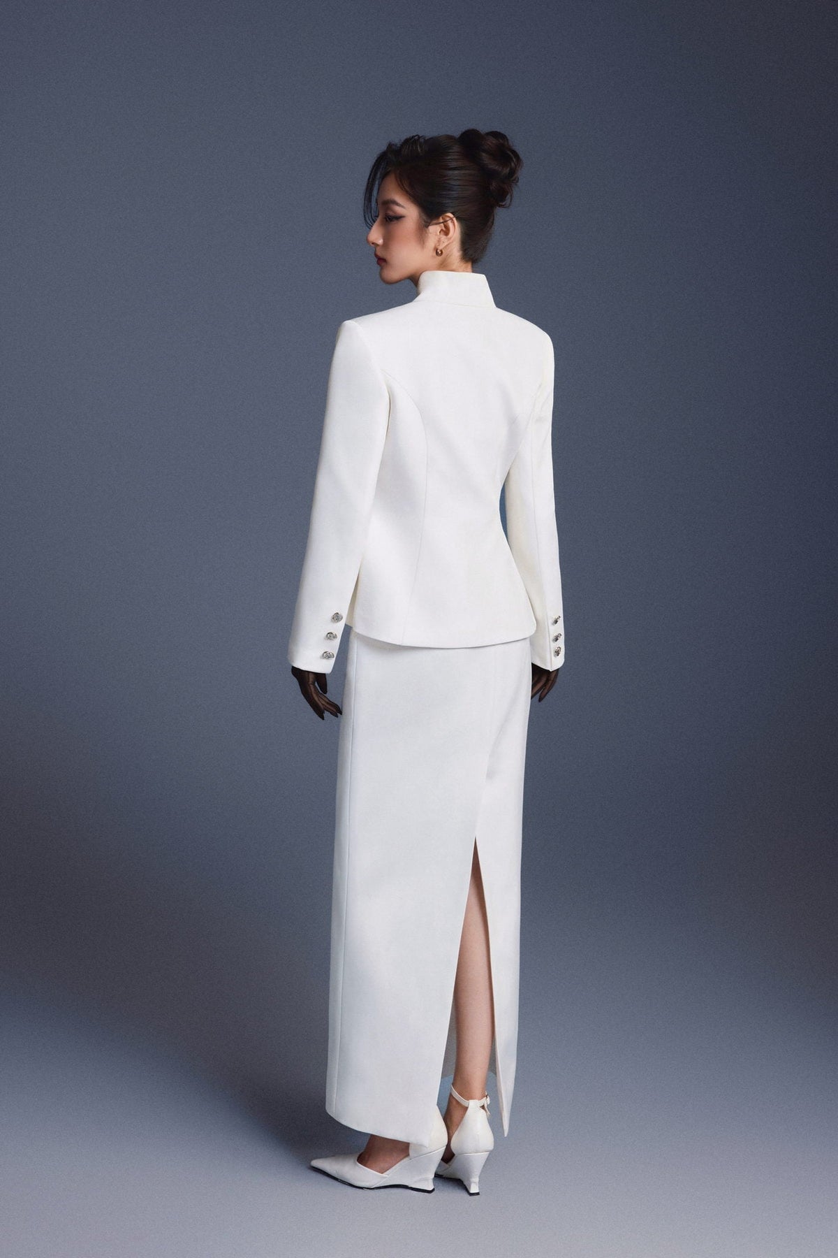White Zipper Peplum Top by Keira Tong