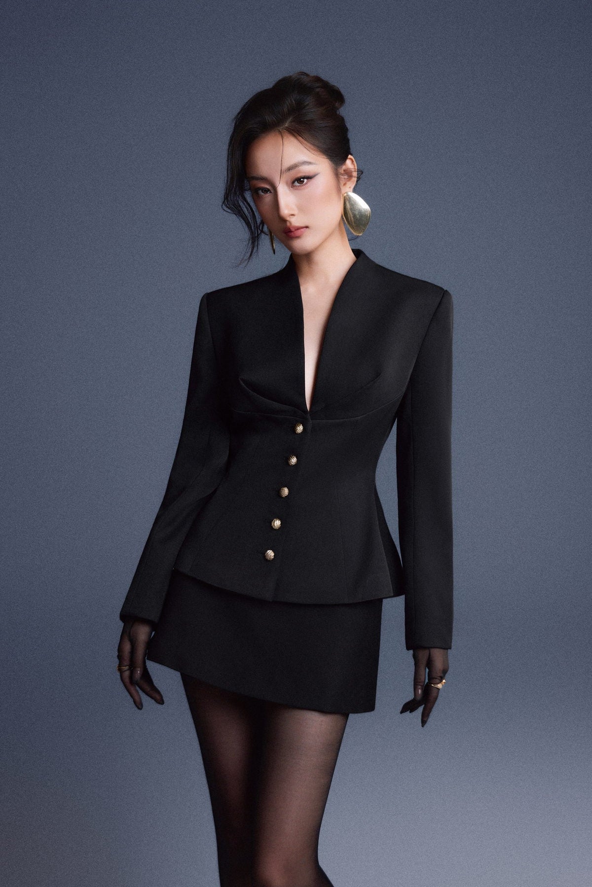 Black Folded Buttons Top by Keira Tong
