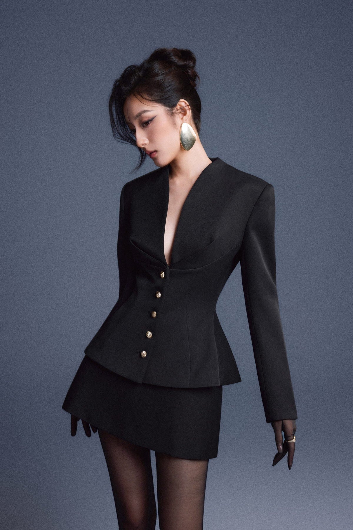 Black Folded Buttons Top by Keira Tong