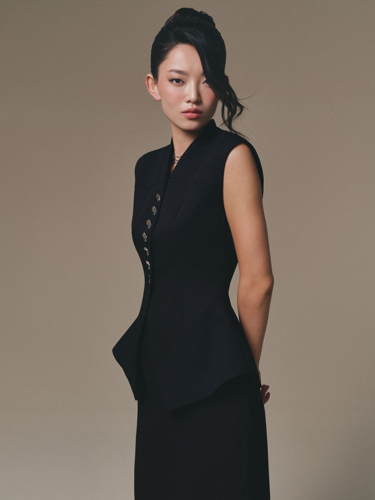 Black Peplum Waistcoat by Keira Tong