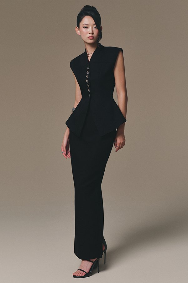 Black Peplum Waistcoat by Keira Tong