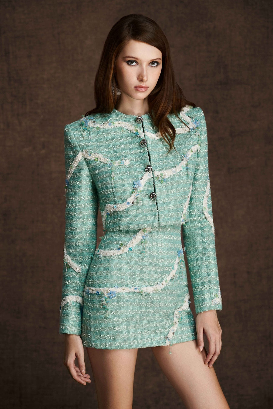 Green Embroidered Mini Skirt