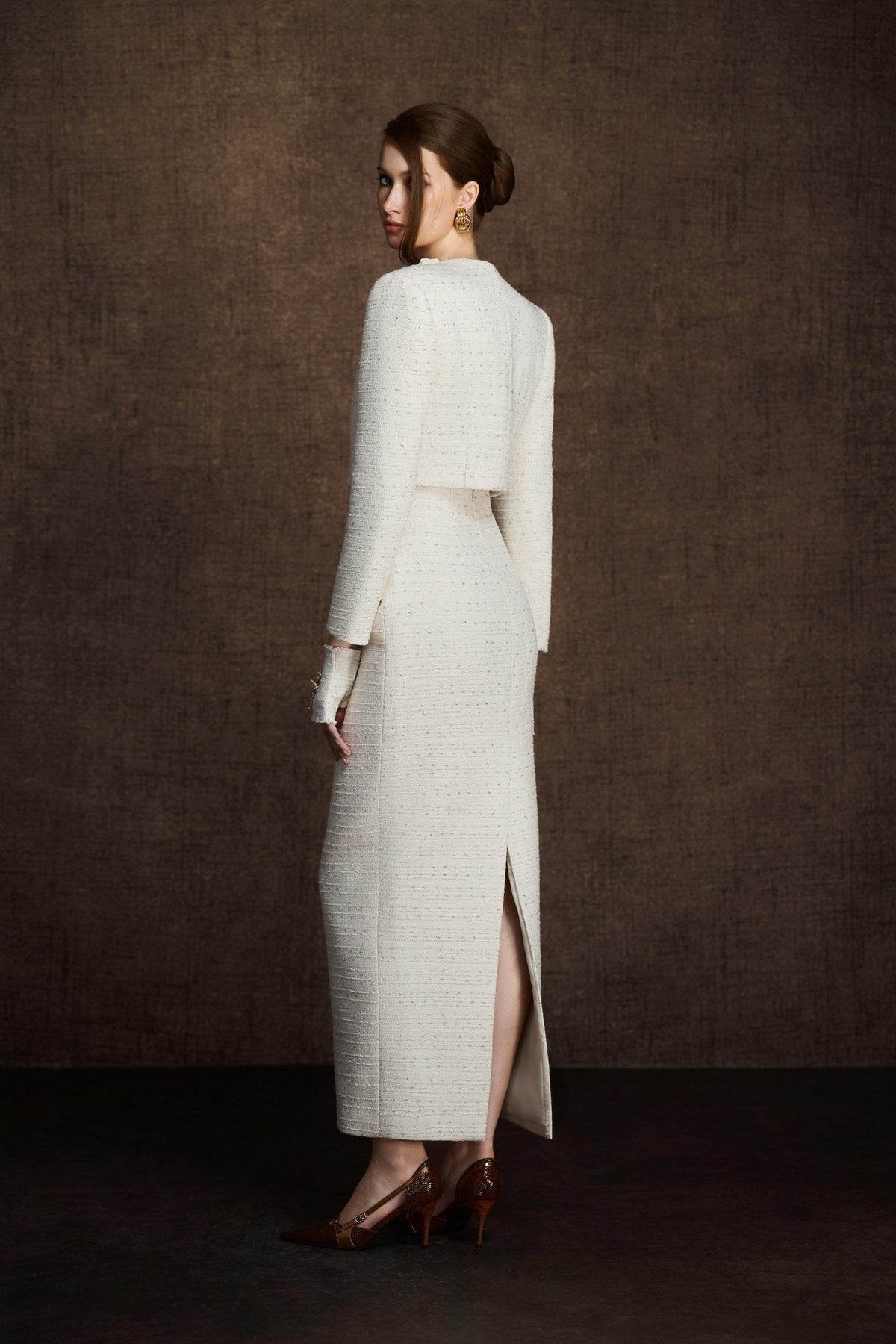 White Corset Pencil Tweed Skirt by Keira Tong
